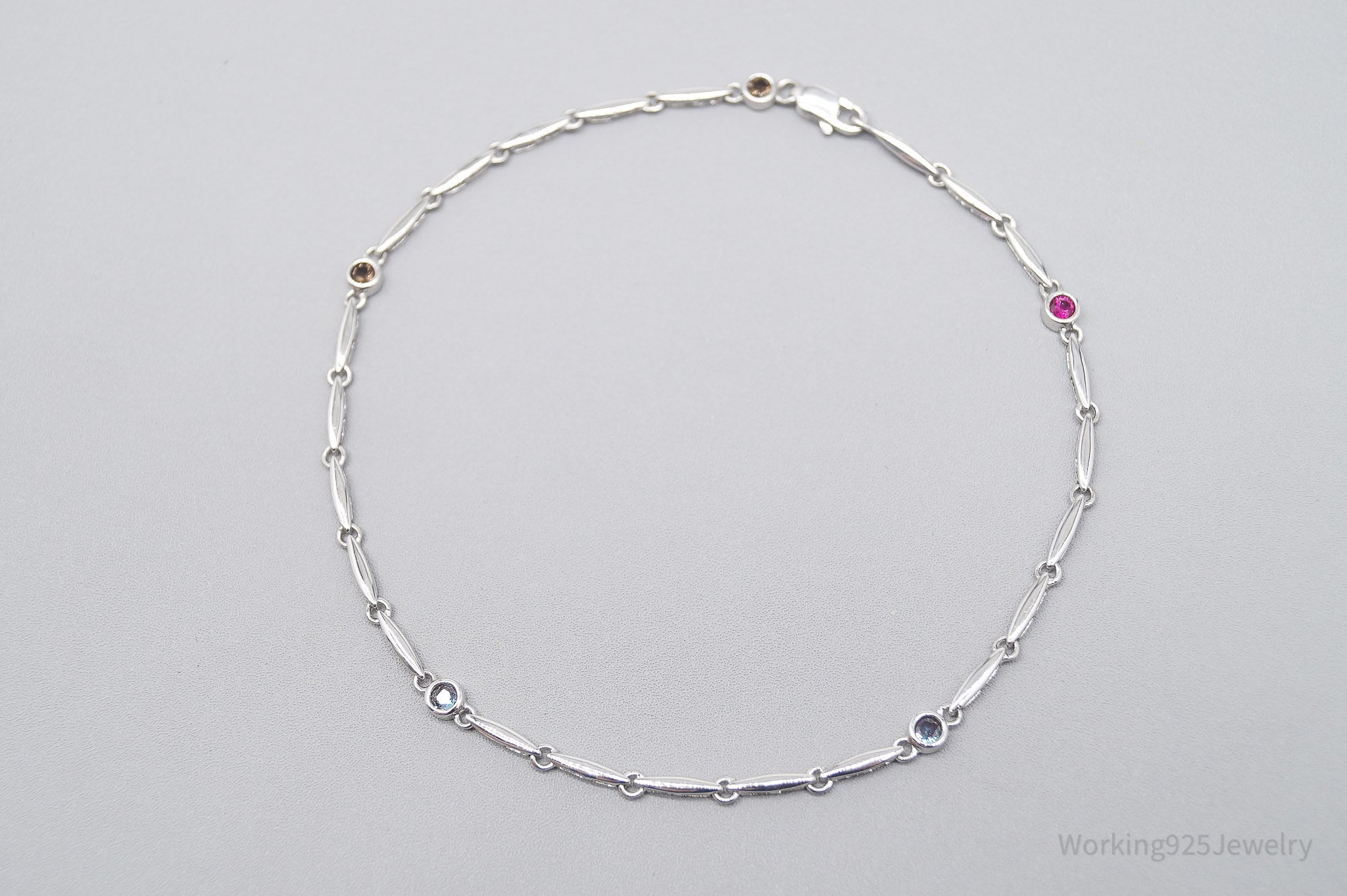 Vintage TJ Lab Ruby Tanzanite Sterling Silver Bracelet / Anklet - 10 1/8"