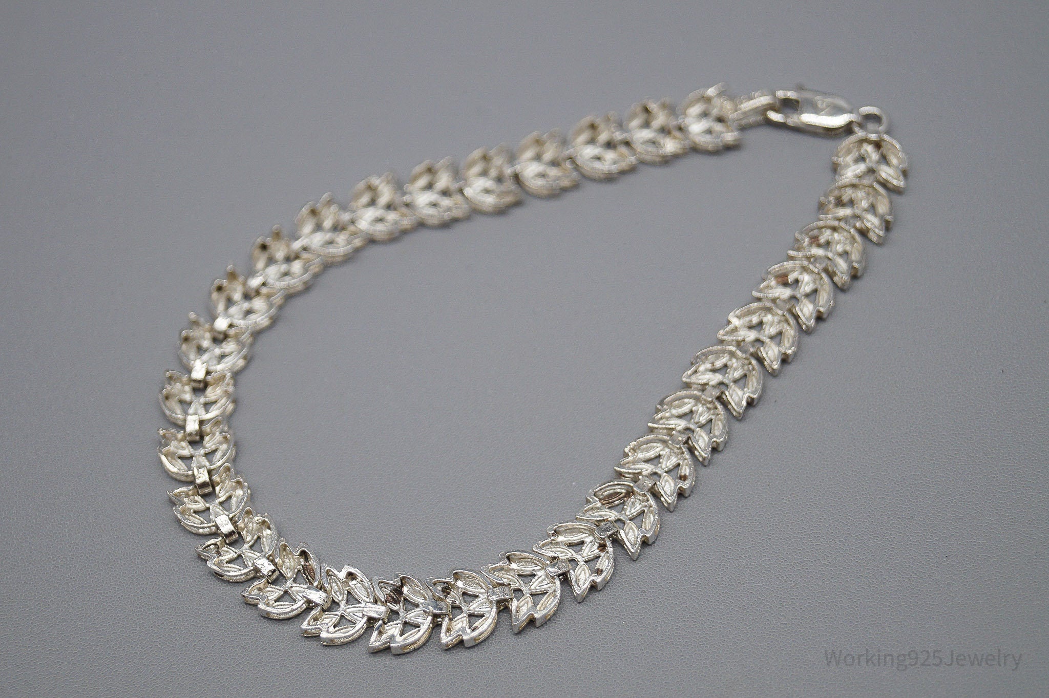 Vintage Bolivian Leaf Pattern Sterling Silver Bracelet 7.5"