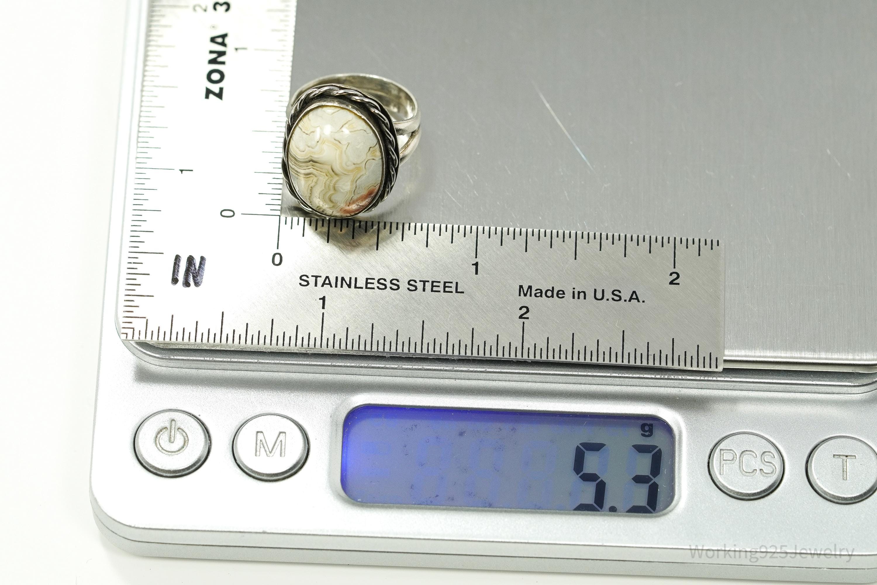 Vintage Agate Silver Ring Size 4.5