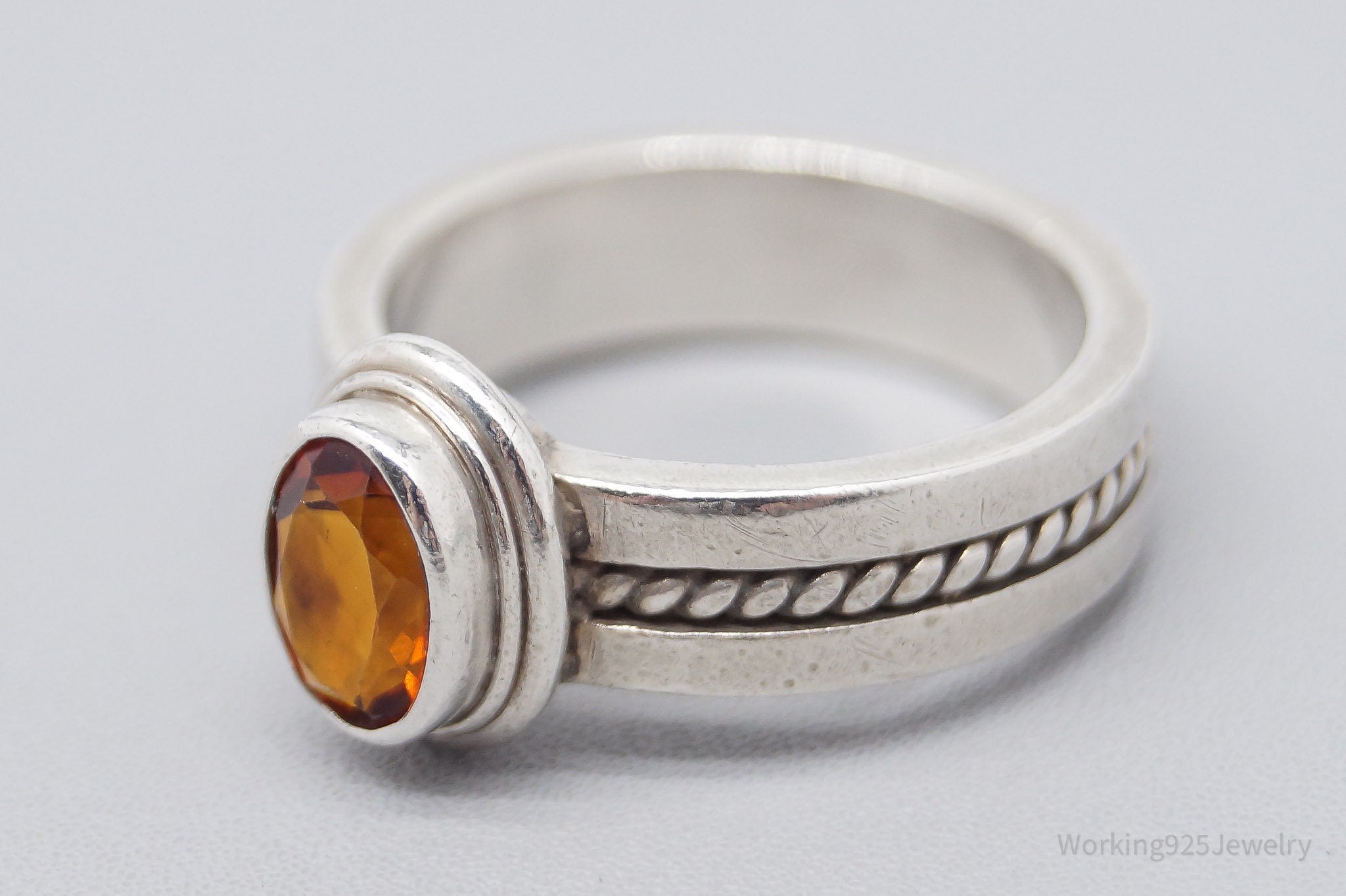 Vintage Citrine Sterling Silver Ring - Size 7.25