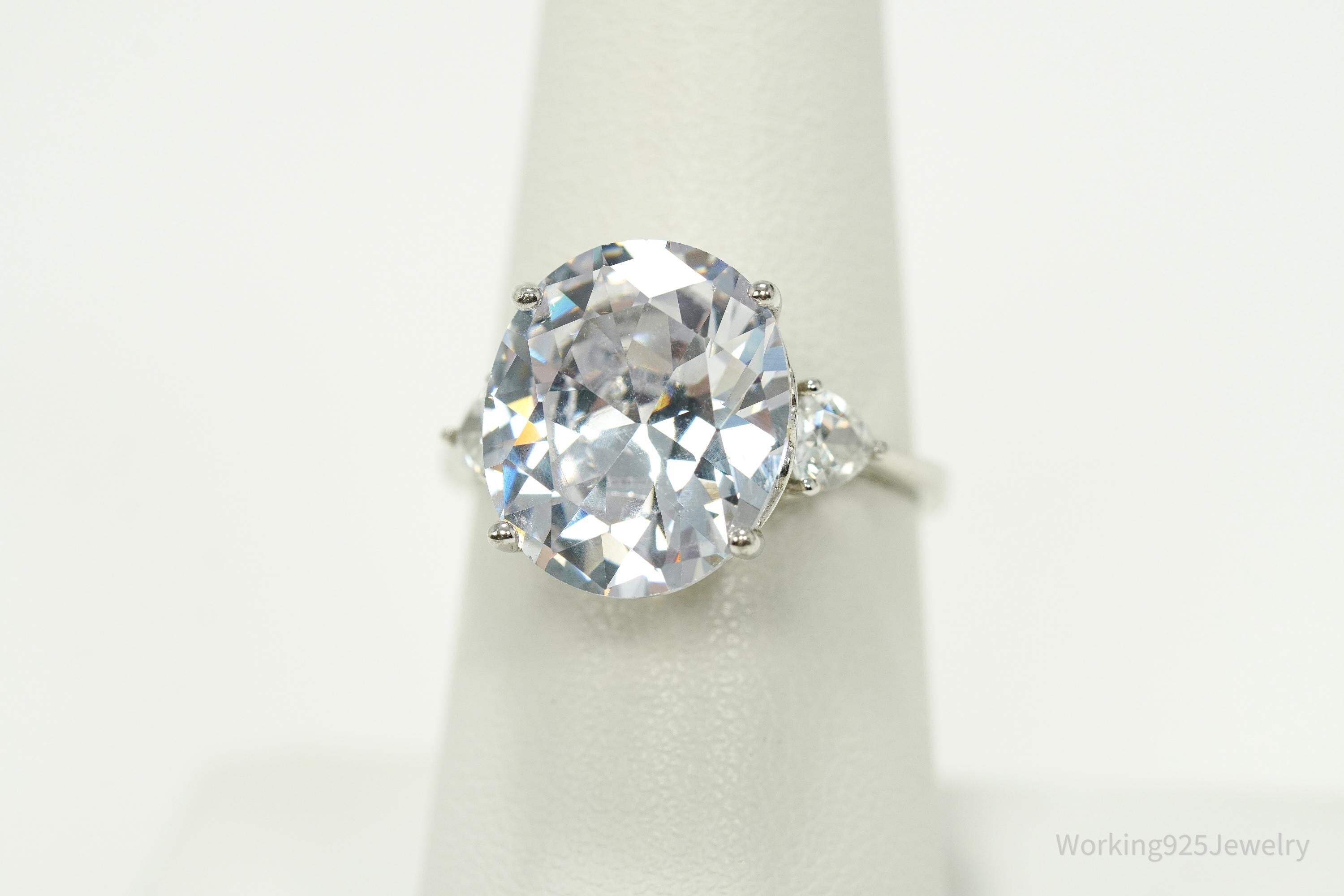 Vintage DBJ Large Cubic Zirconia Sterling Silver Ring - Size 7.25