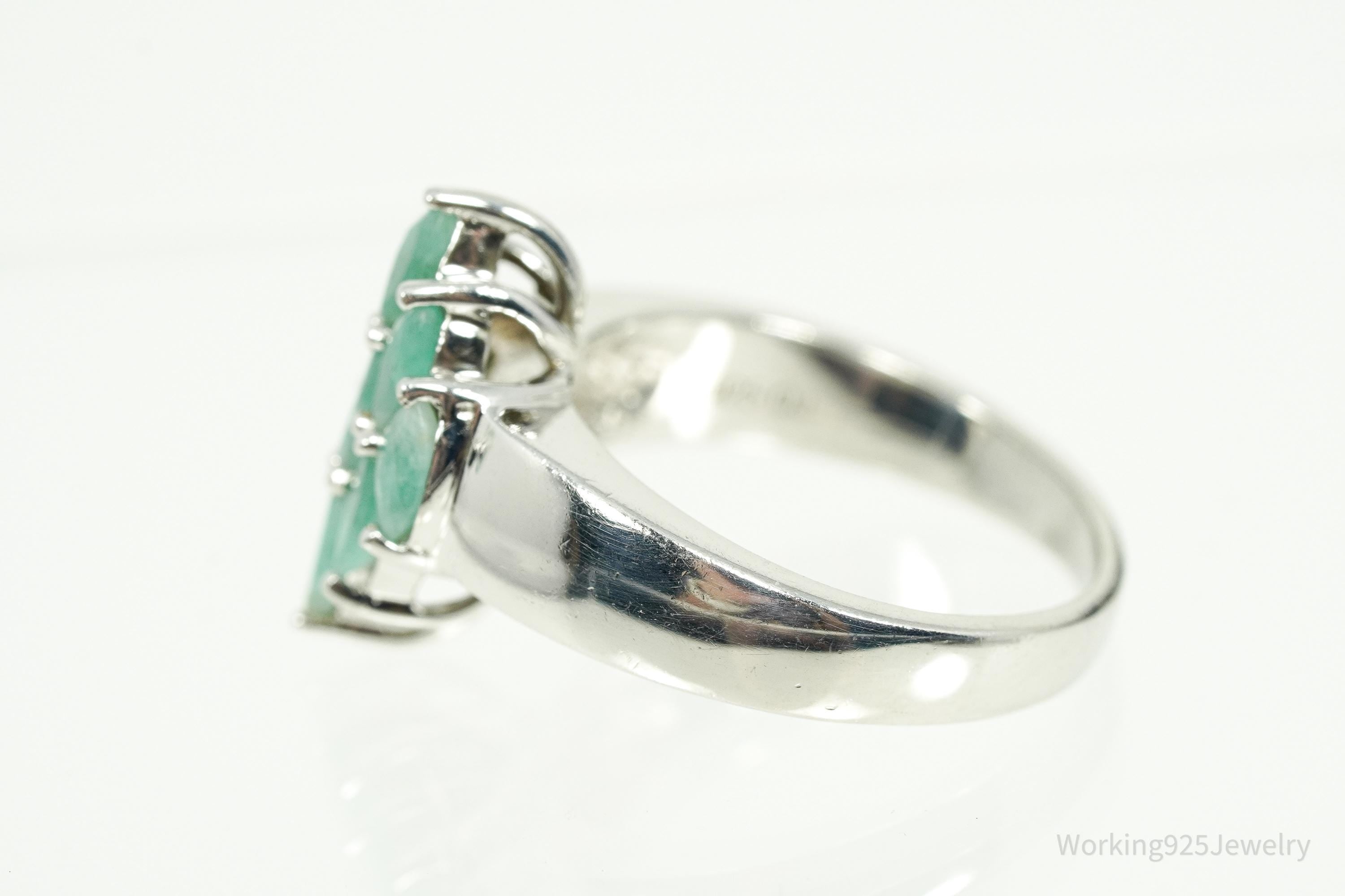 Vintage QJ Green Emerald Sterling Silver Ring - Size 8