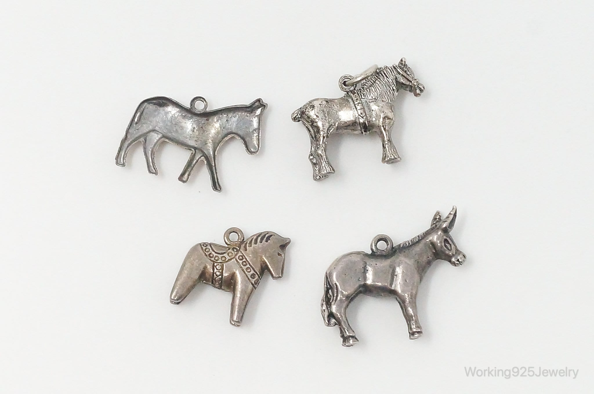 Vintage Antique Horses & Donkeys Sterling Silver Charms Lot