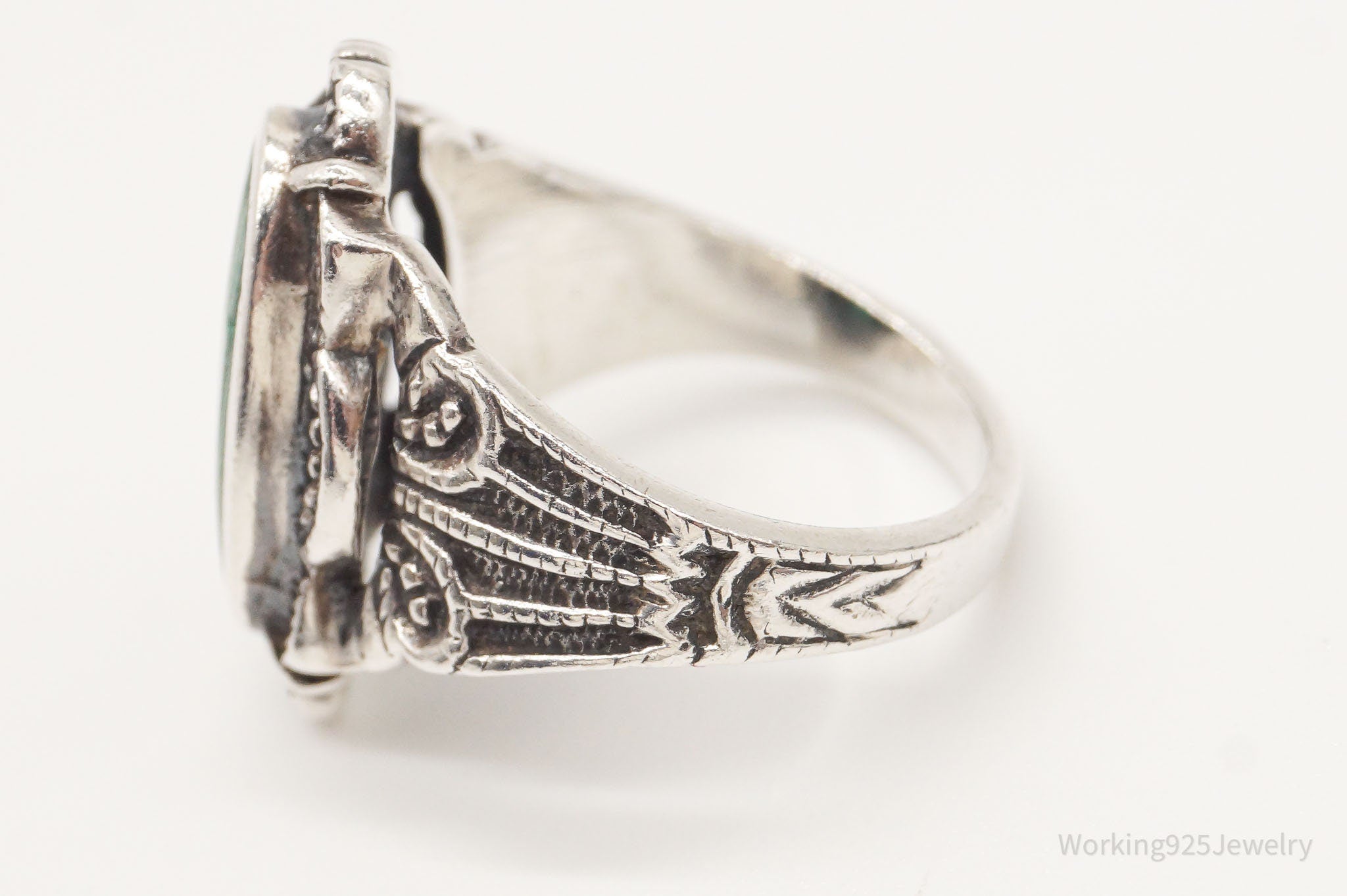 Vintage Malachite Sterling Silver Ring - Size 6