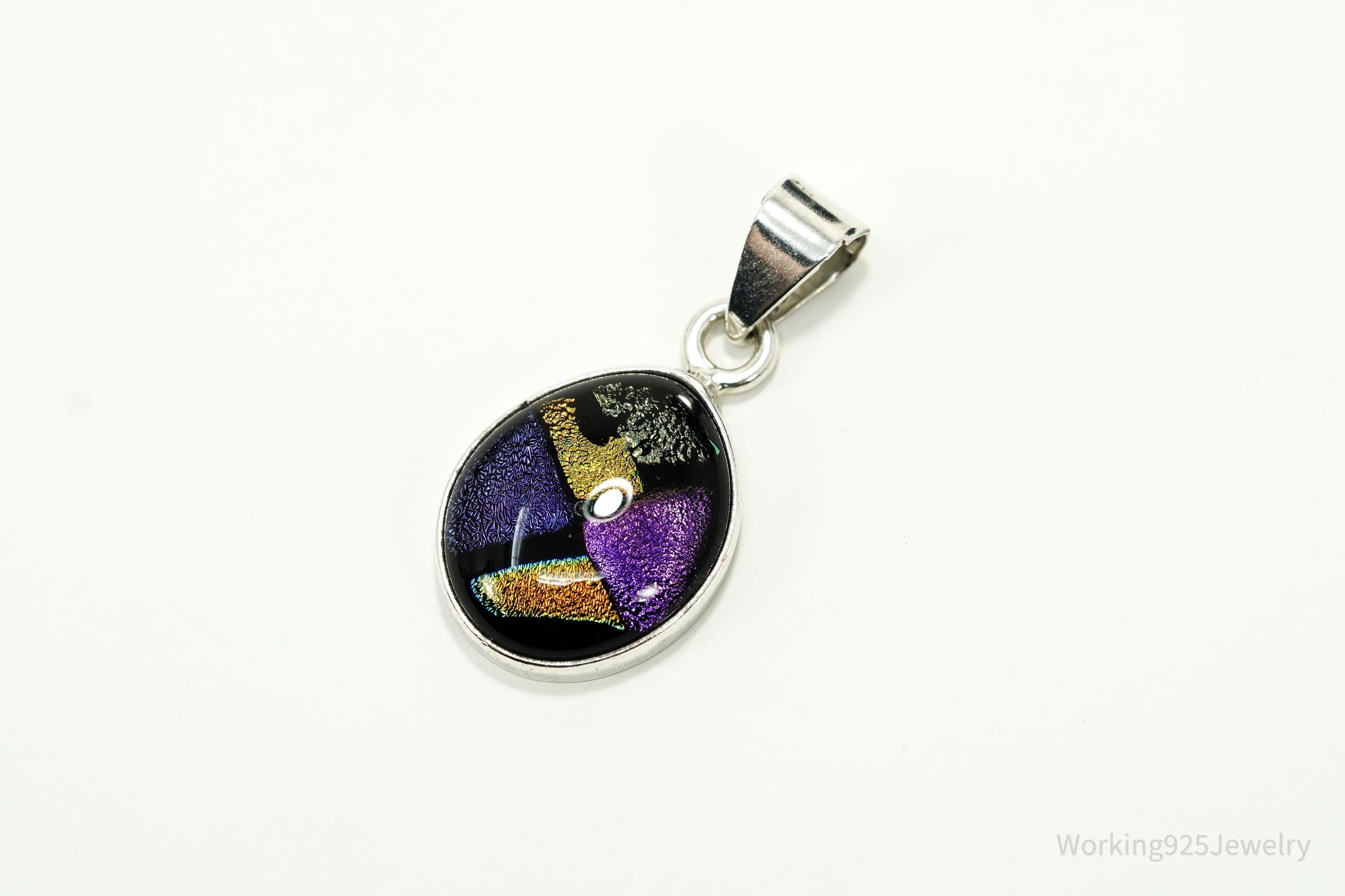 Vintage Dichroic Glass Sterling Silver Pendant