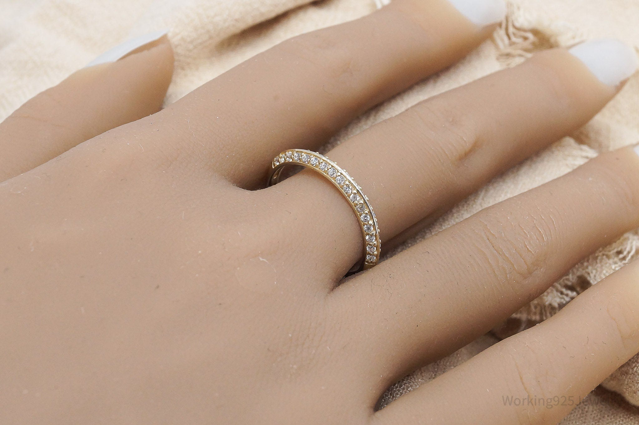 Vintage Cubic Zirconia Gold Vermeil Sterling Silver Band Ring - Size 10