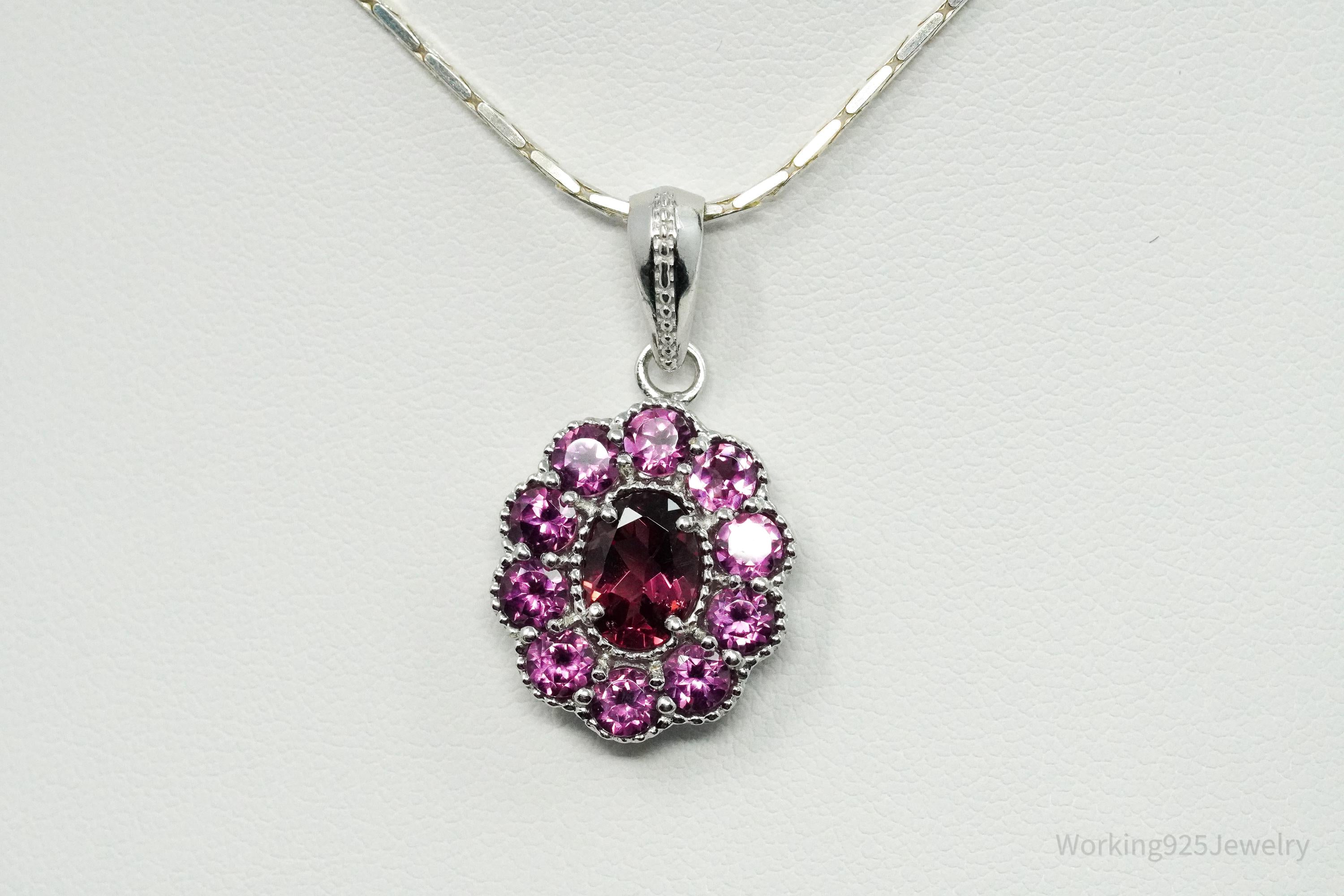 TGGC Pink Tourmaline Flower Sterling Silver Chain Necklace 18"