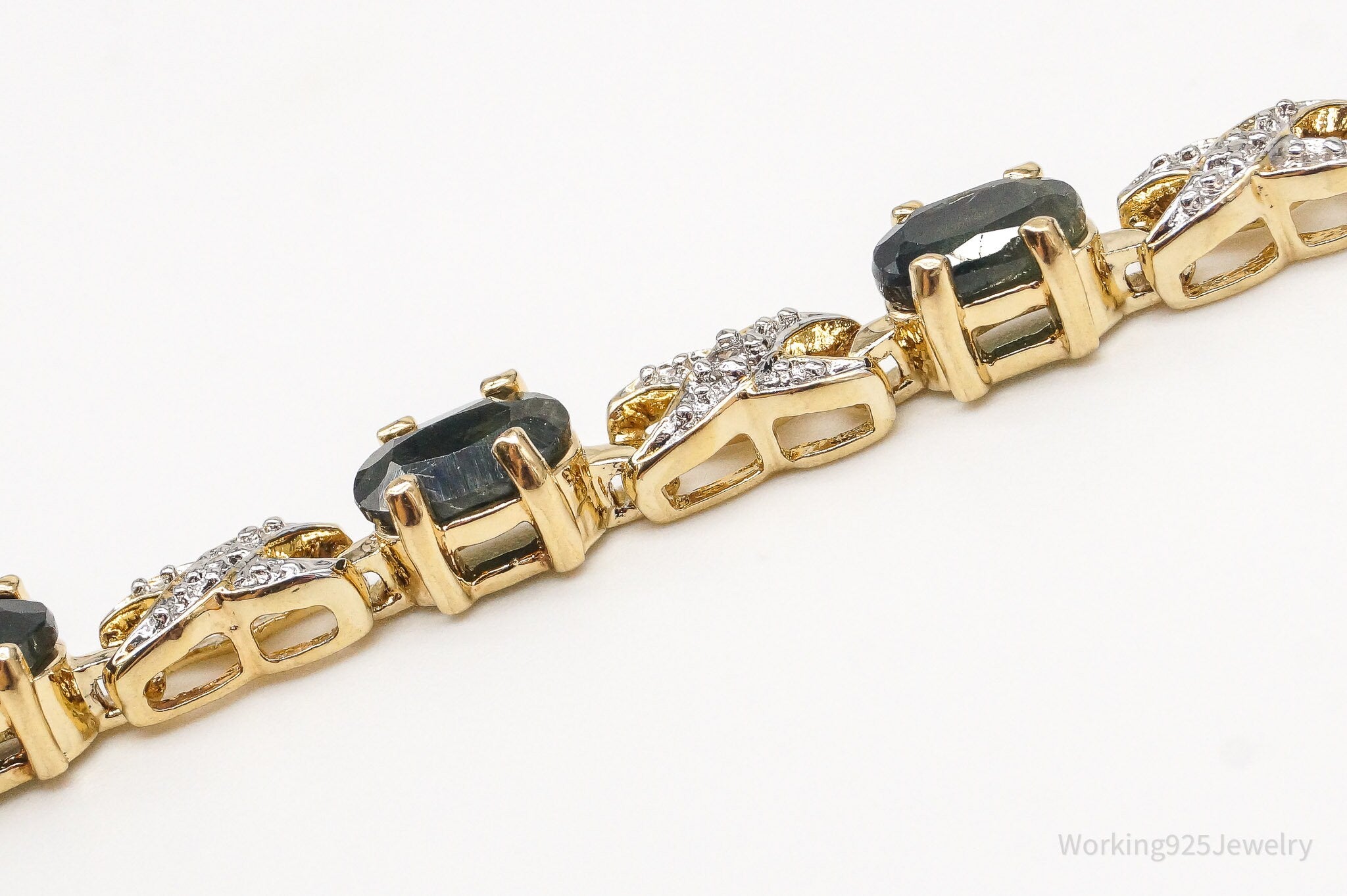 VTG Ross Simons Sapphires Three Diamond 18K Gold Vermeil Sterling Silver Bracelet