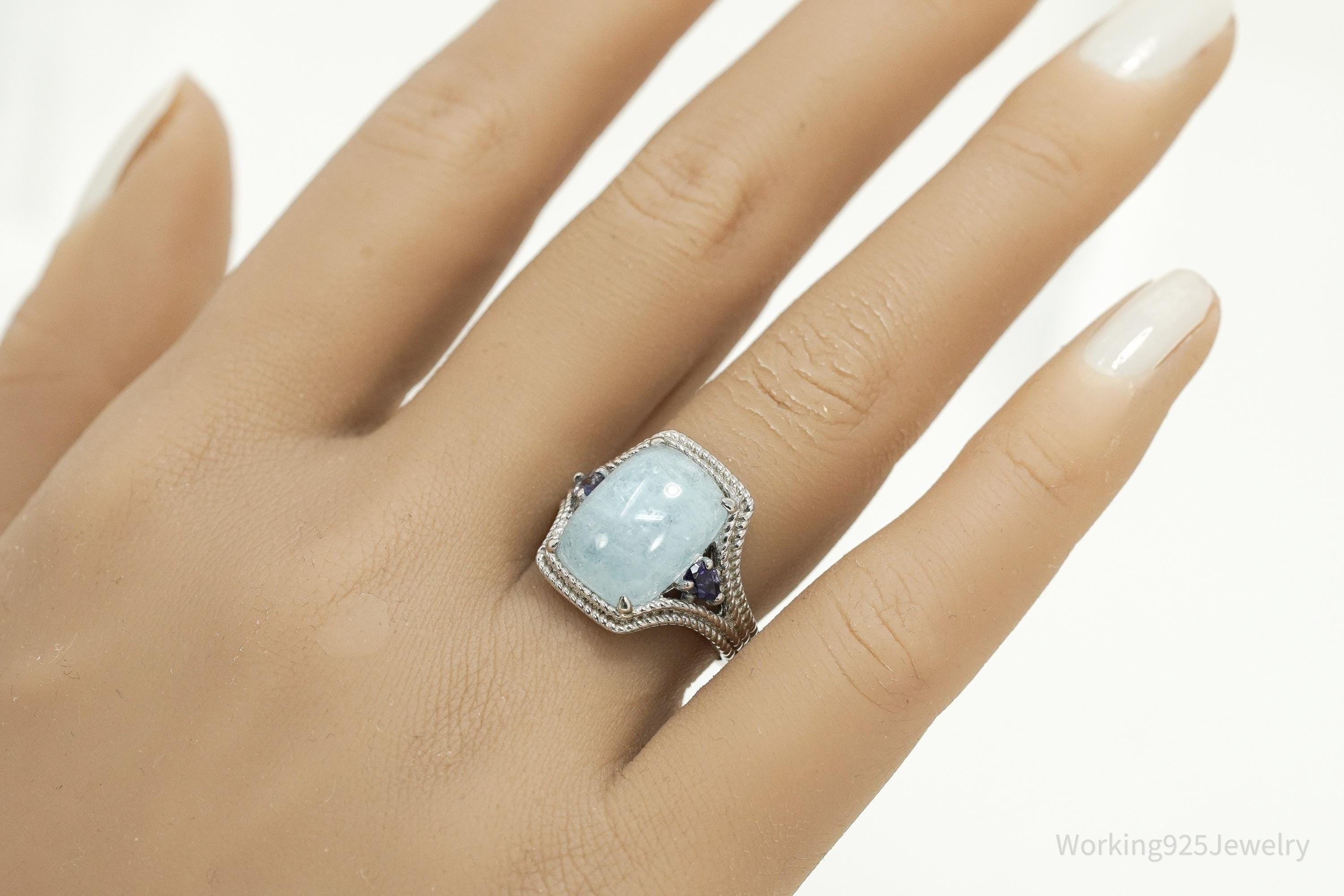 Vintage Sterling Silver Ring • Aquamarine & Tanzanite Accent Gemstones Size 7