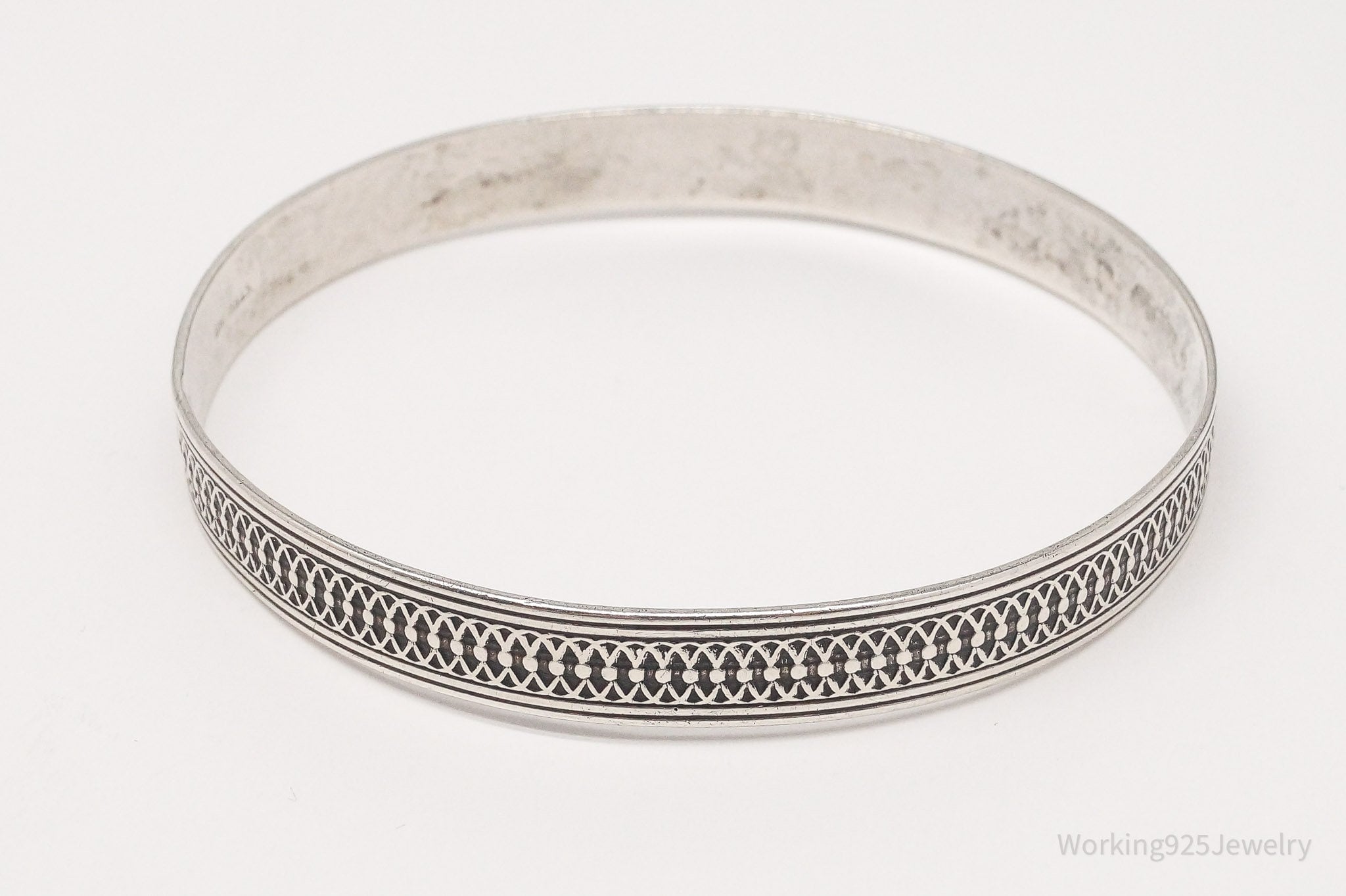 Antique Sterling Silver Bangle Bracelet - 7 5/8"