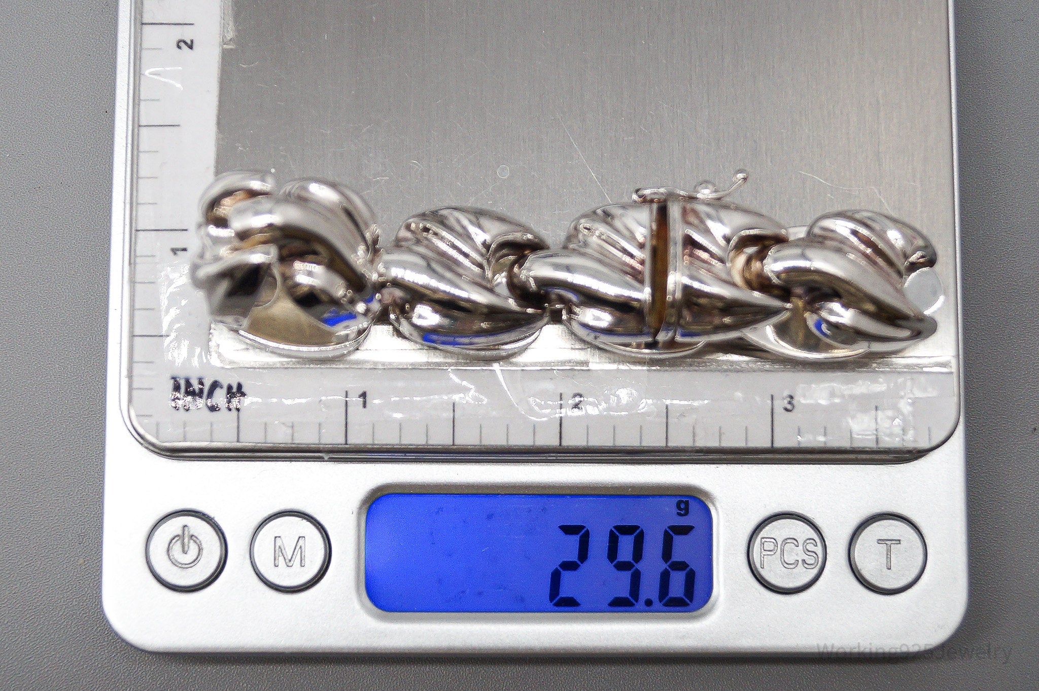 Vintage Italy Designer Puffy Fancy Link Sterling Silver Bracelet - 7 3/8"