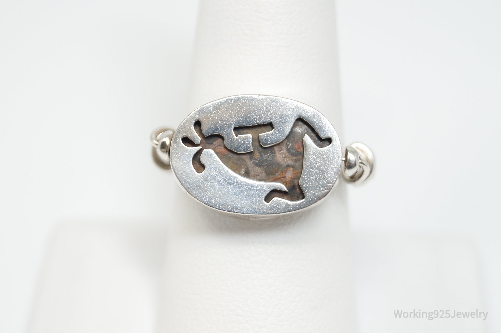 Vtg Native American Unsigned Kokopelli Spinner Sterling Silver Ring - Sz 8.75