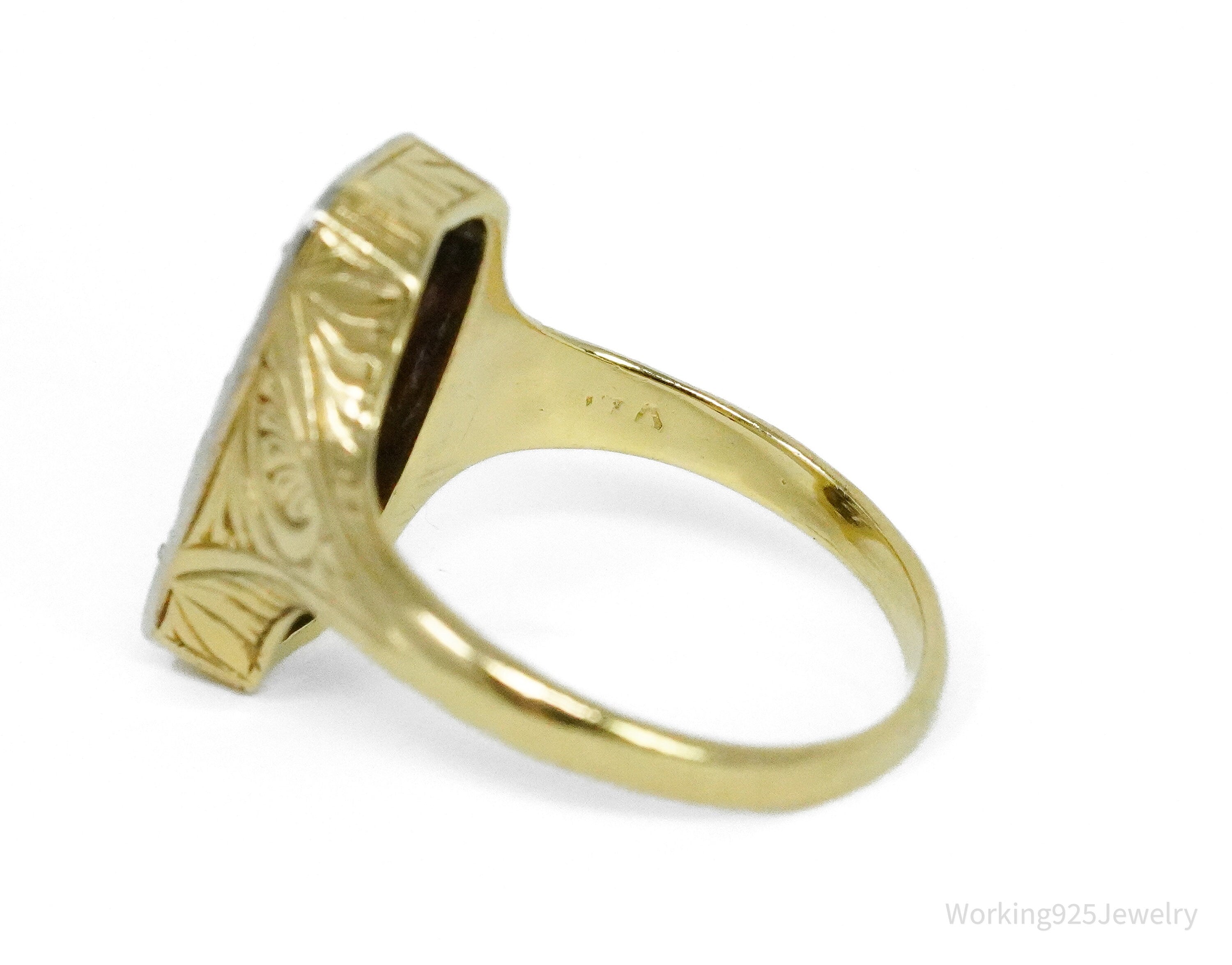 1920s 14k Yellow Gold & Platinum European Cut Diamond Ring - Size 5 1/4