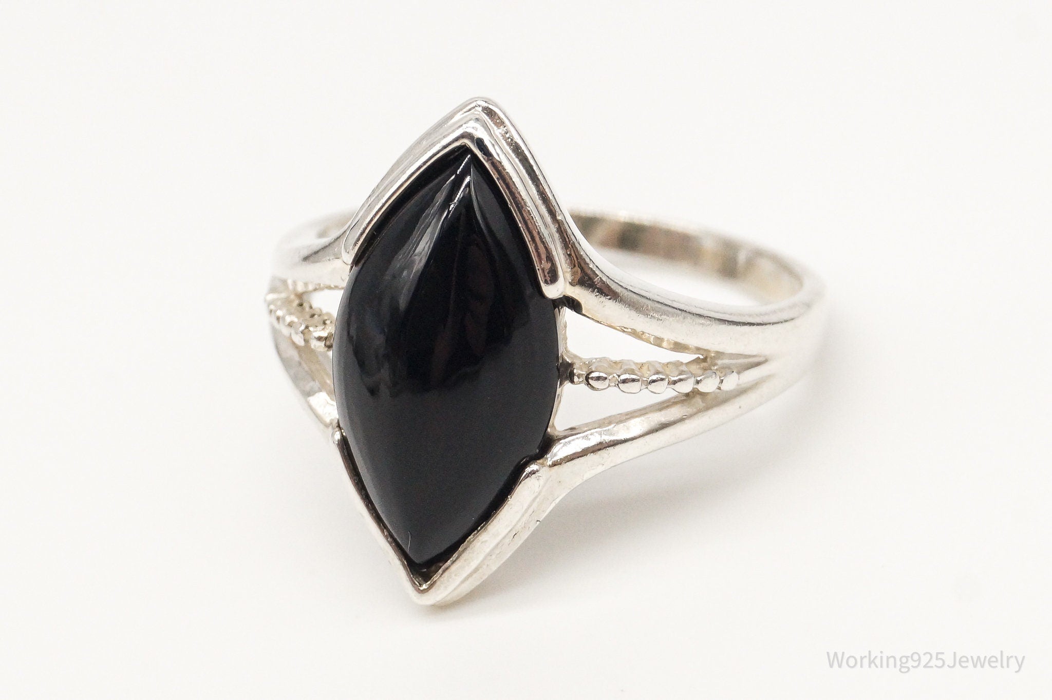 Vintage Large Black Onyx Sterling Silver Ring - Size 9.75