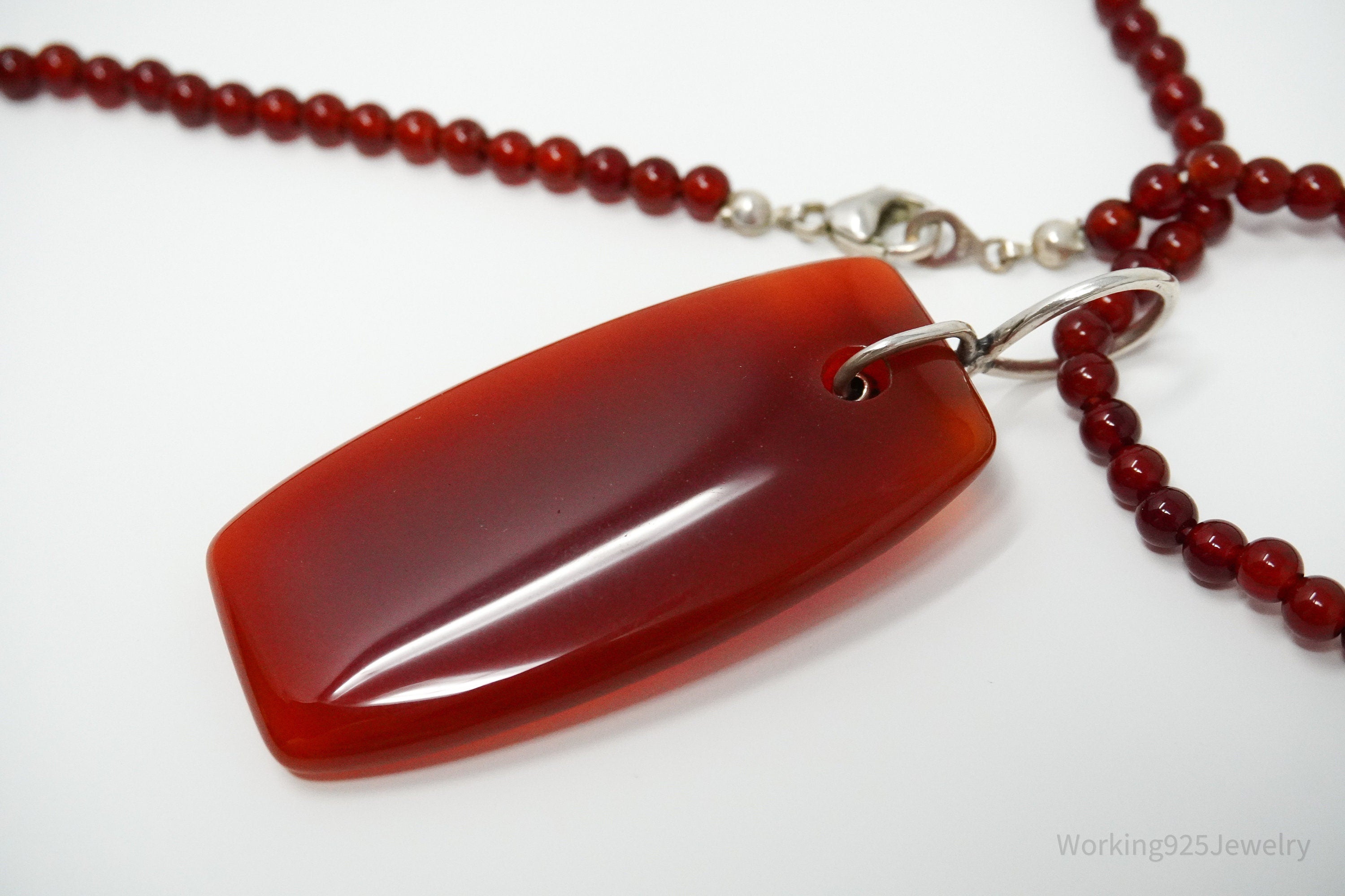 Vintage Carnelian Sterling Silver Necklace 36"