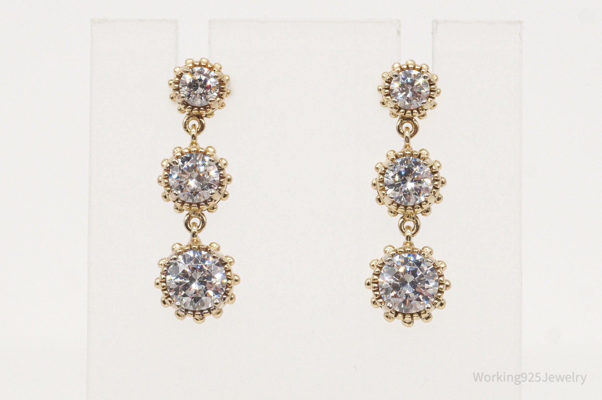 Large Cubic Zirconia Gold Platinum Clad Sterling Silver Earrings