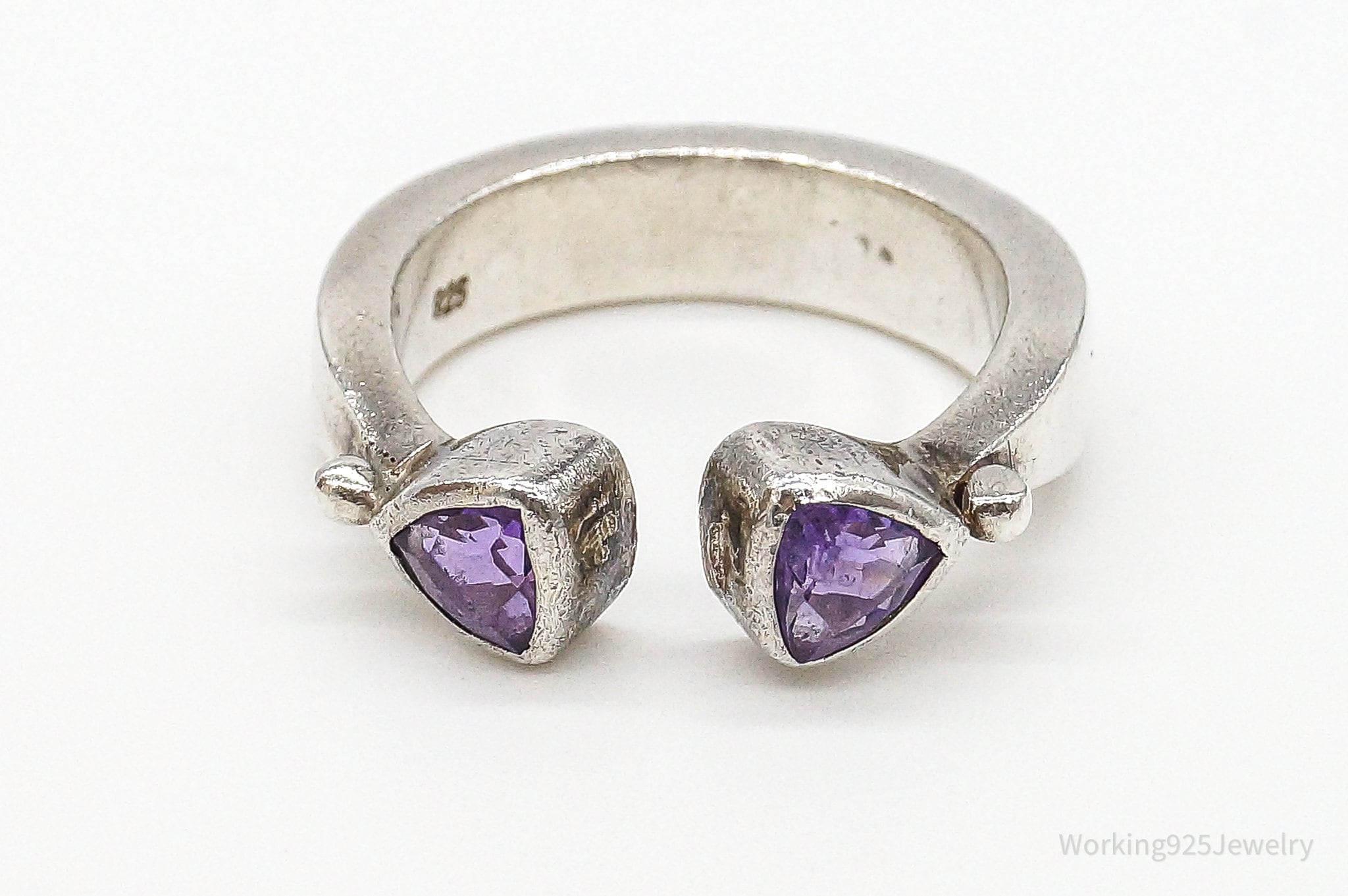 Vintage Modernist Amethyst Sterling Silver Ring - Size 7.5