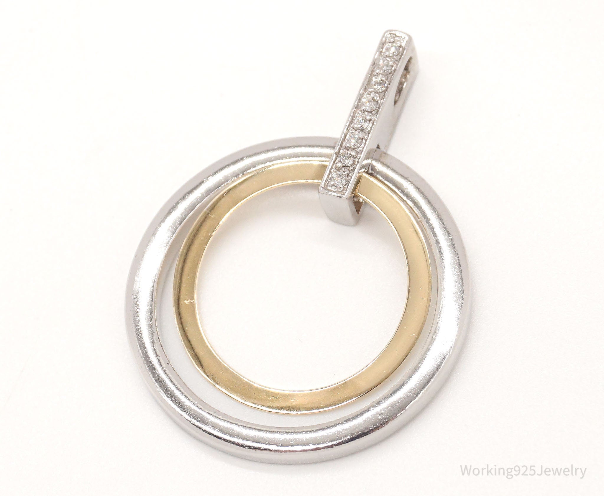 Vintage Designer Alwand Vahan 14K Gold Cubic Zirconia Sterling Silver Pendant