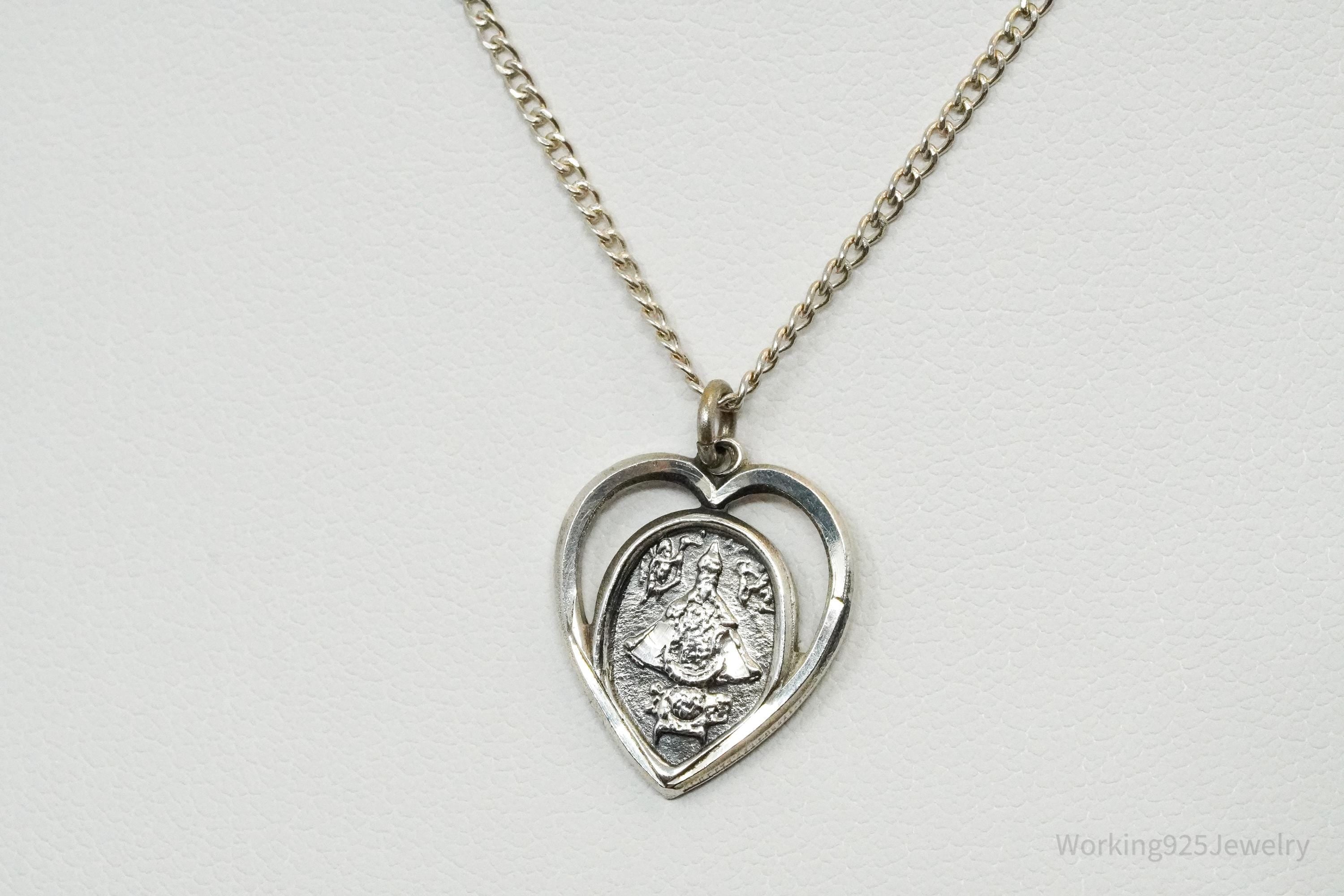 Midcentury Protection Heart Sterling Silver Necklace 20"