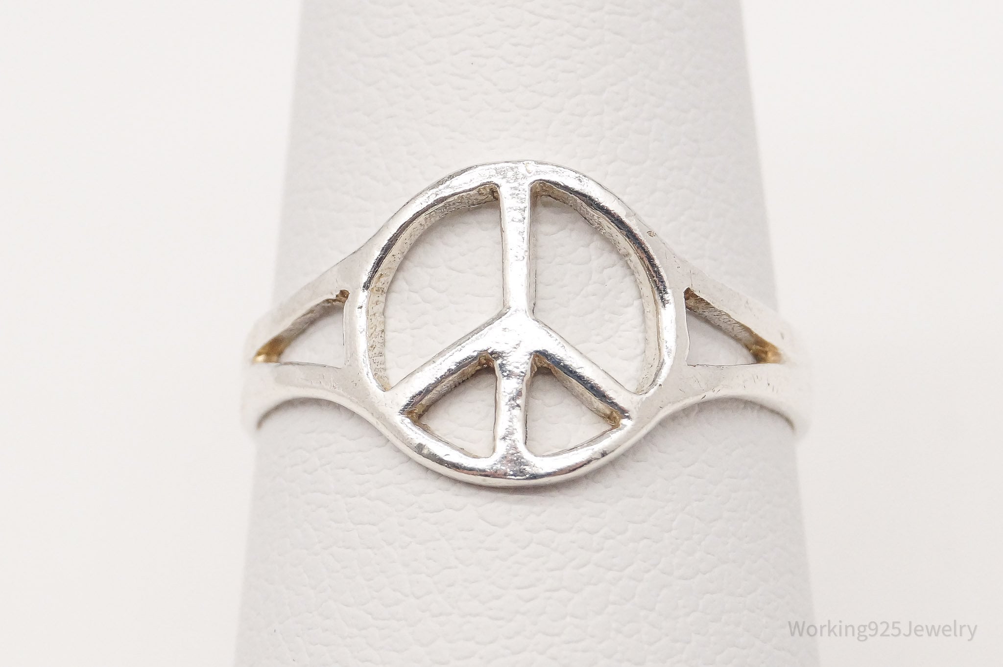 Vintage Peace Sign Sterling Silver Ring - Size 6.5