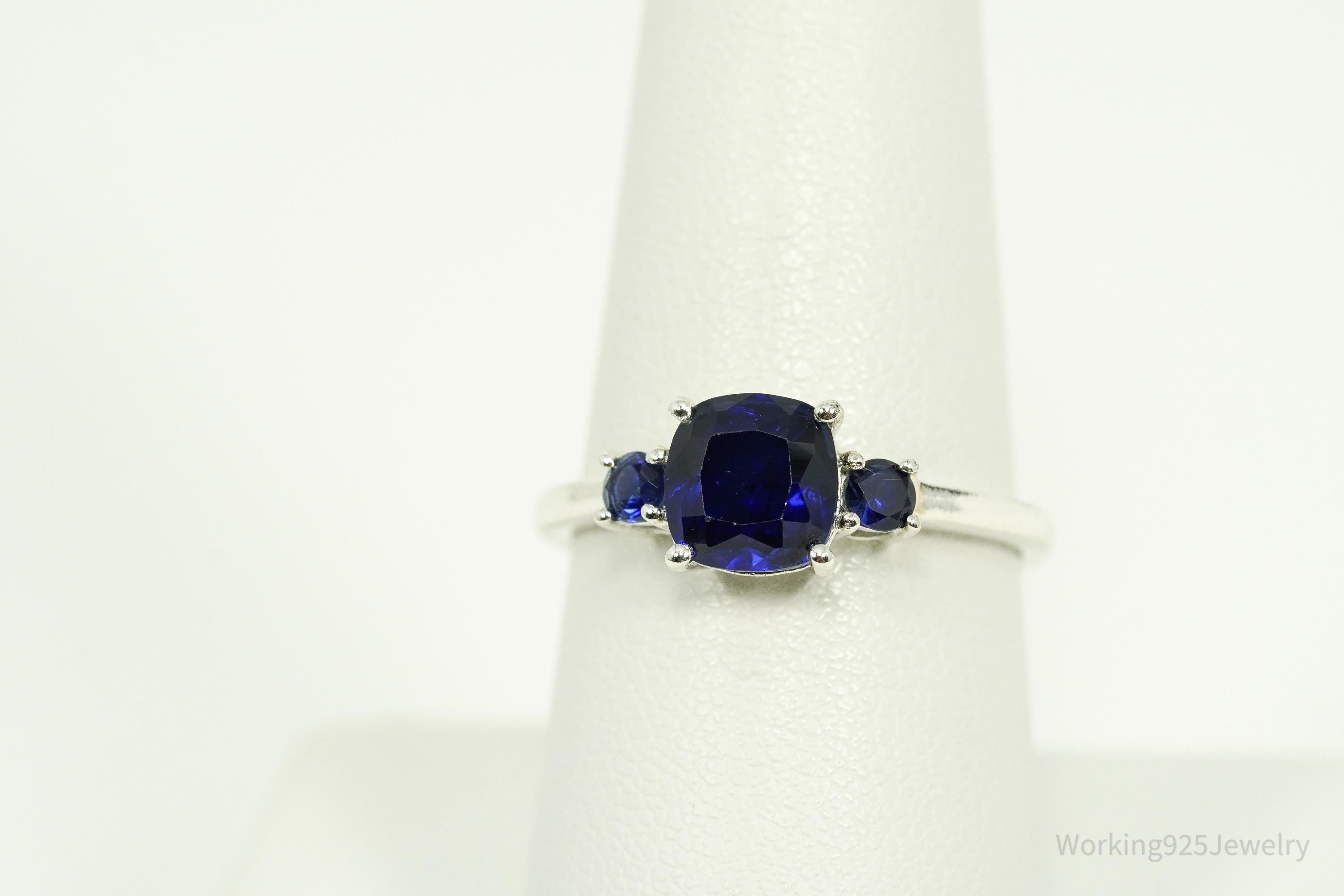 Vintage Blue Sapphire Sterling Silver Ring - Size 8