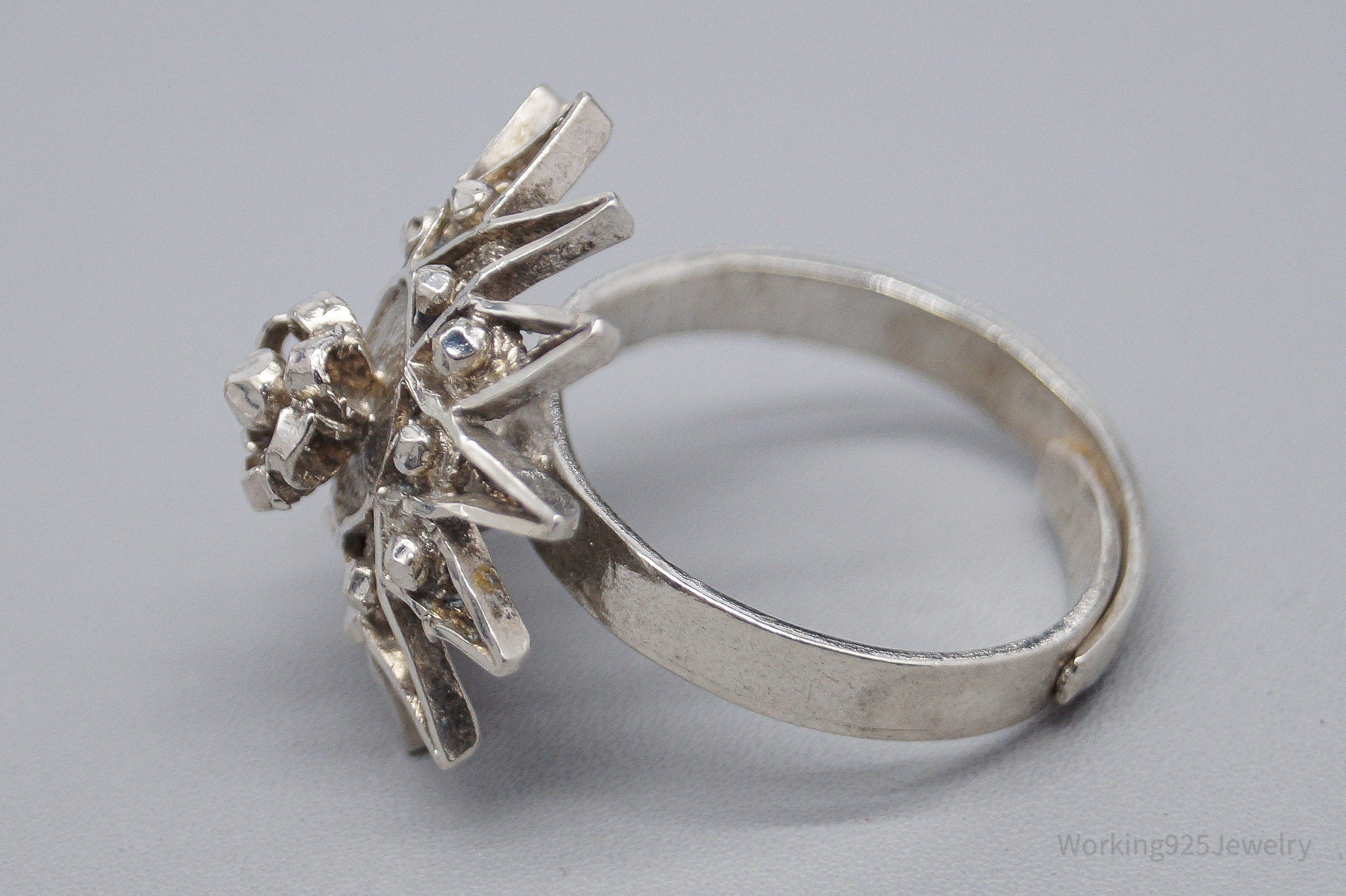 Antique Vintage Modernist Style Silver Ring - Size 8.75 Adjustable