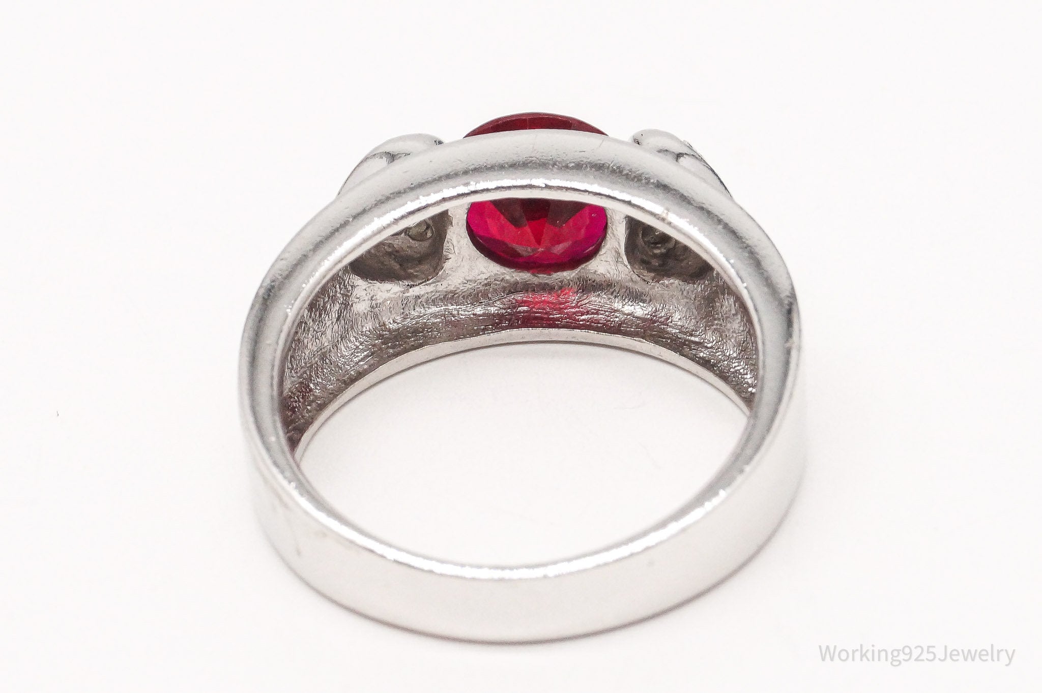 Vintage Lab Ruby Cubic Zirconia Sterling Silver Ring - Size 7.75