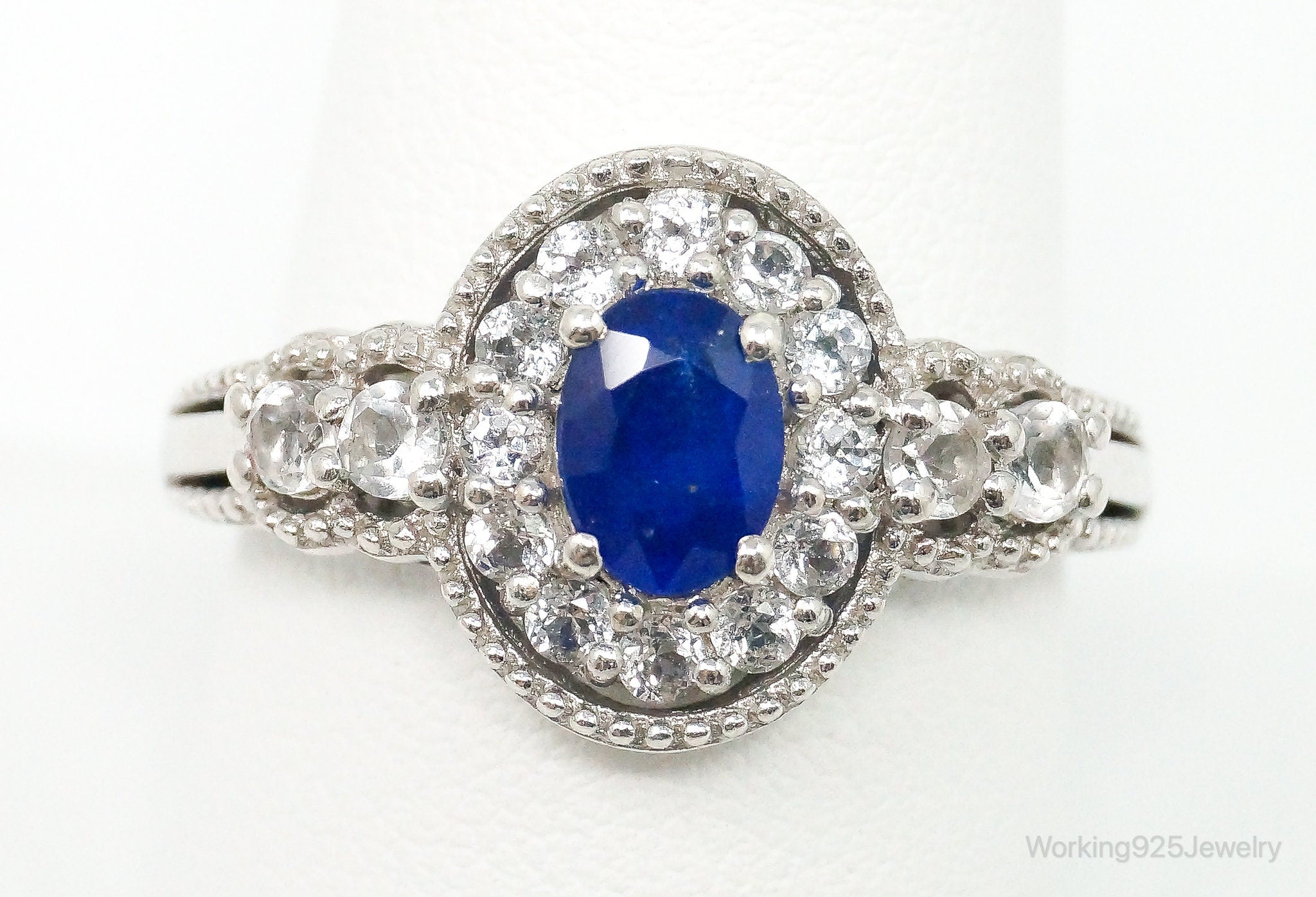 Vintage Sapphire Cubic Zirconia Sterling Silver Ring Size 10