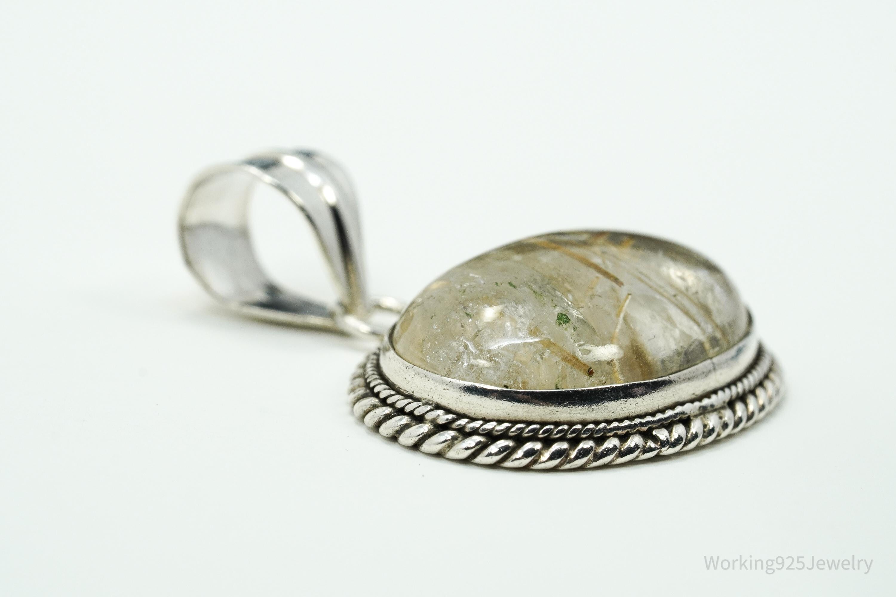 Vintage Rutilated Quartz Sterling Silver Southwestern Necklace Pendant