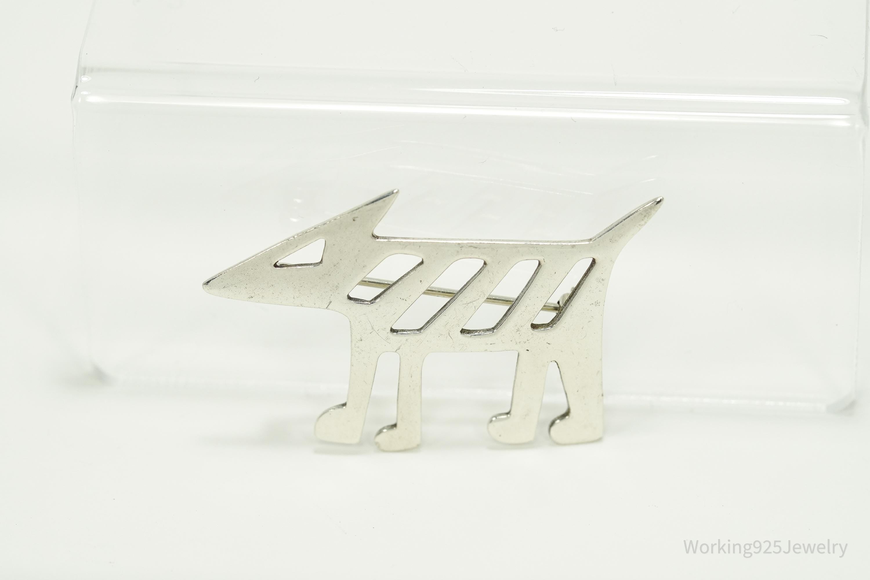 Vintage Acacia Modernist Dog Silver Brooch Pin