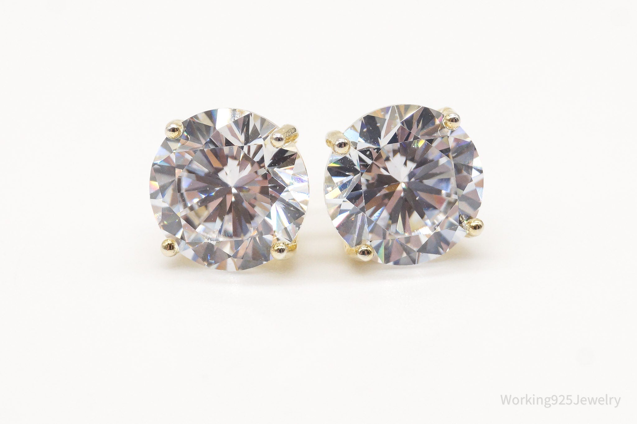 Vintage Large Cubic Zirconia Gold Vermeil Sterling Silver Earrings