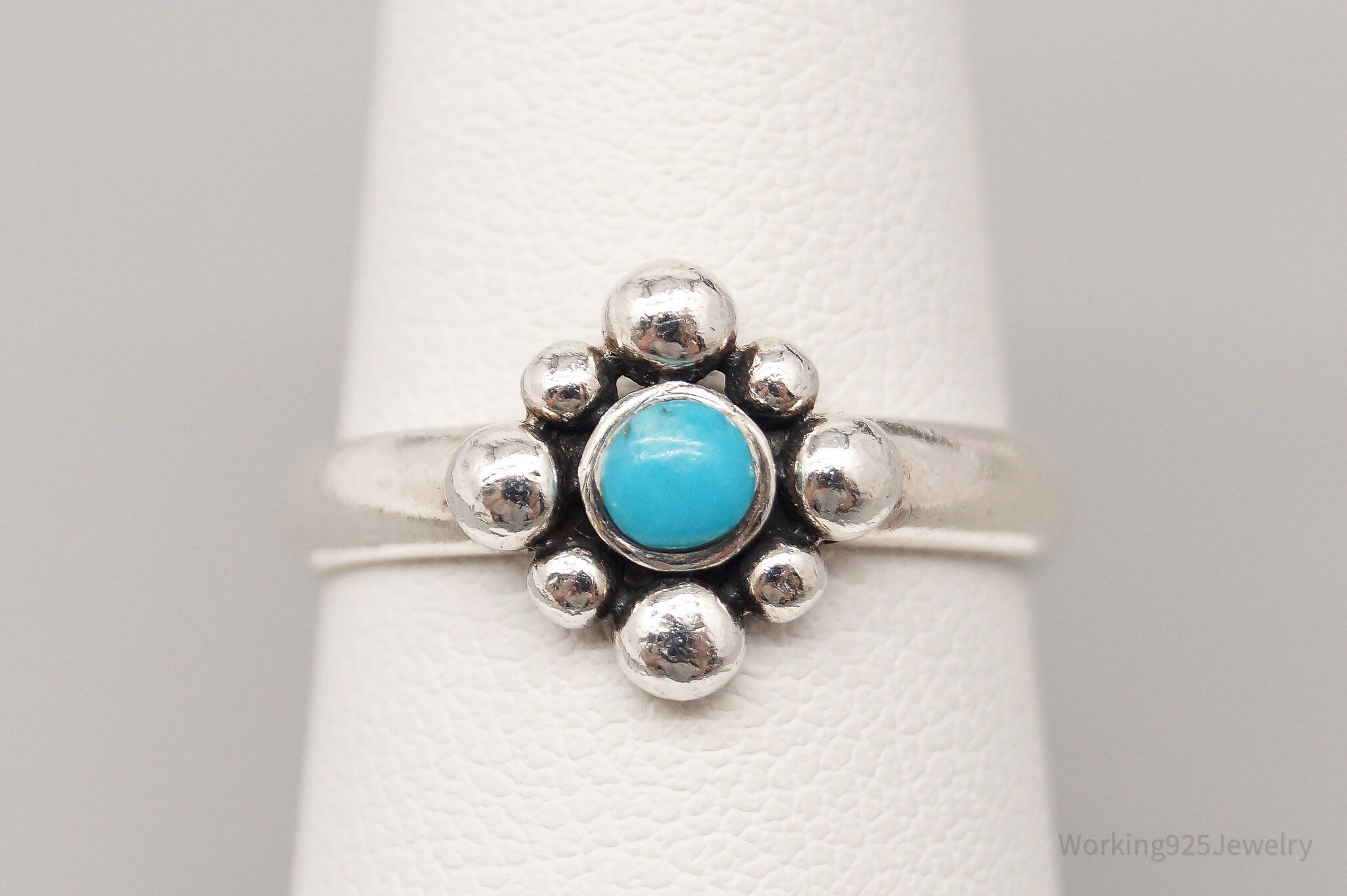 Vintage Blue Turquoise Sterling Silver Ring - Size 7.25