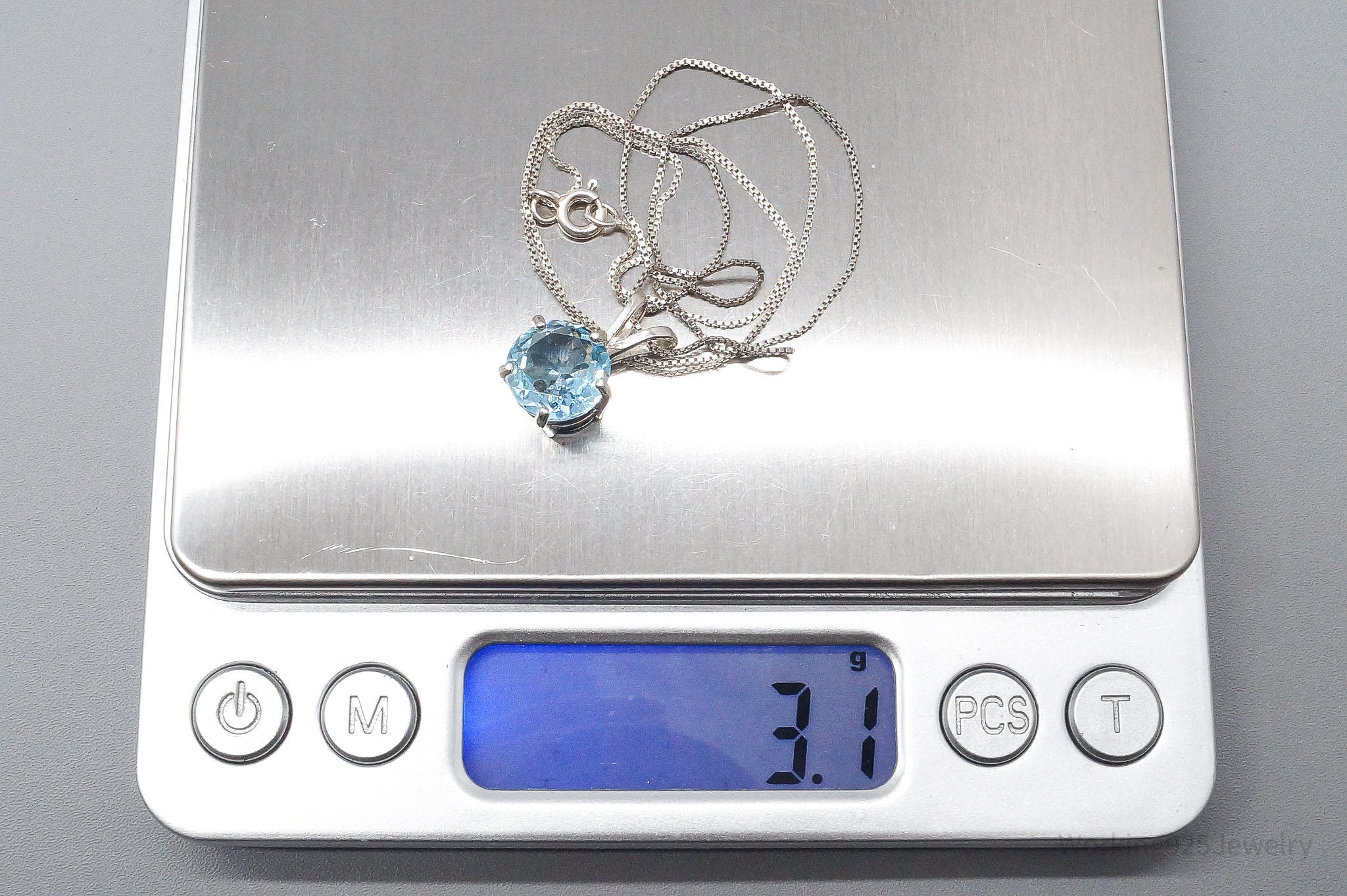 Vintage Large Blue Topaz Sterling Silver Necklace 18"