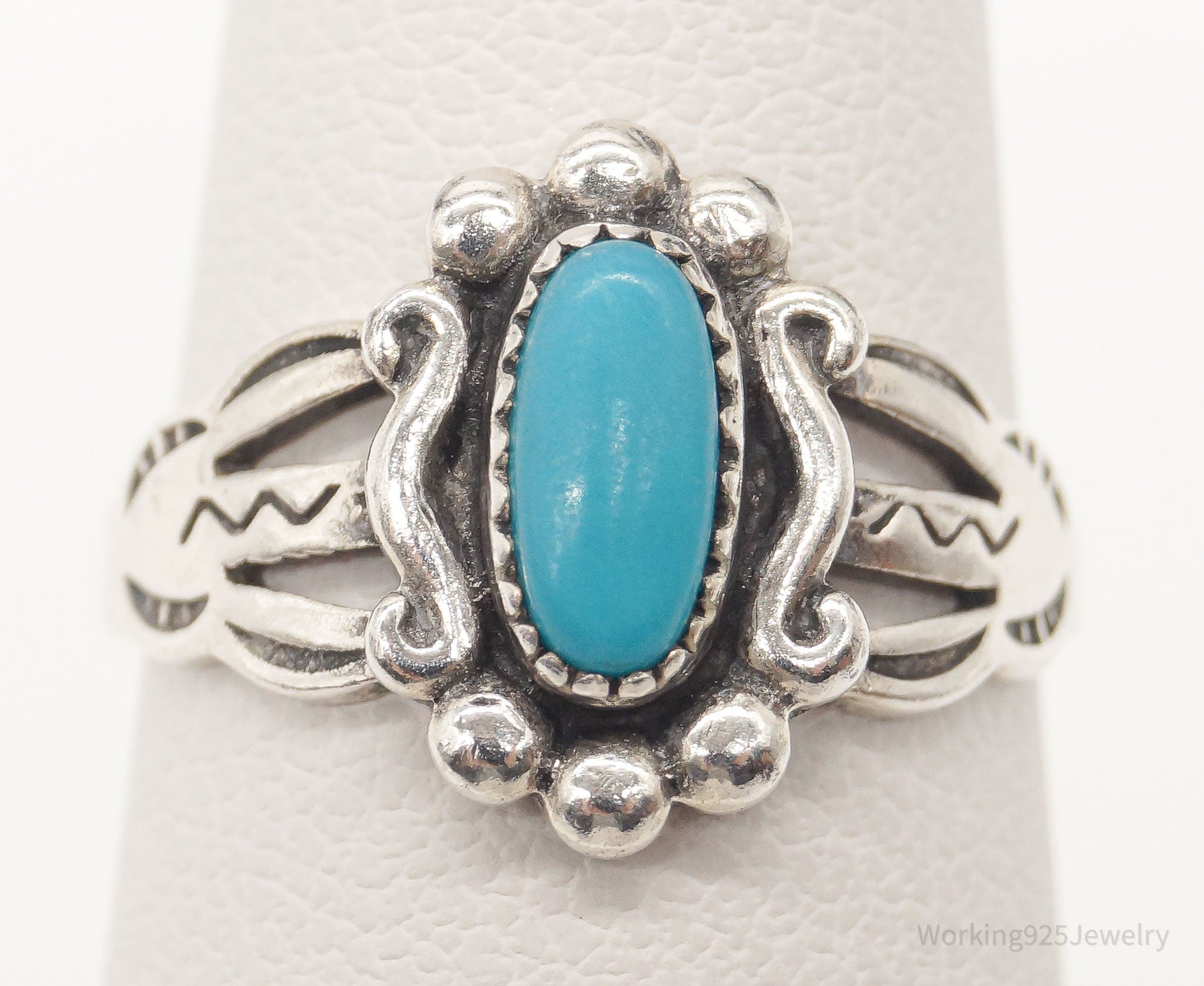 Vintage Native American Blue Turquoise Sterling Silver Ring Size 4.5