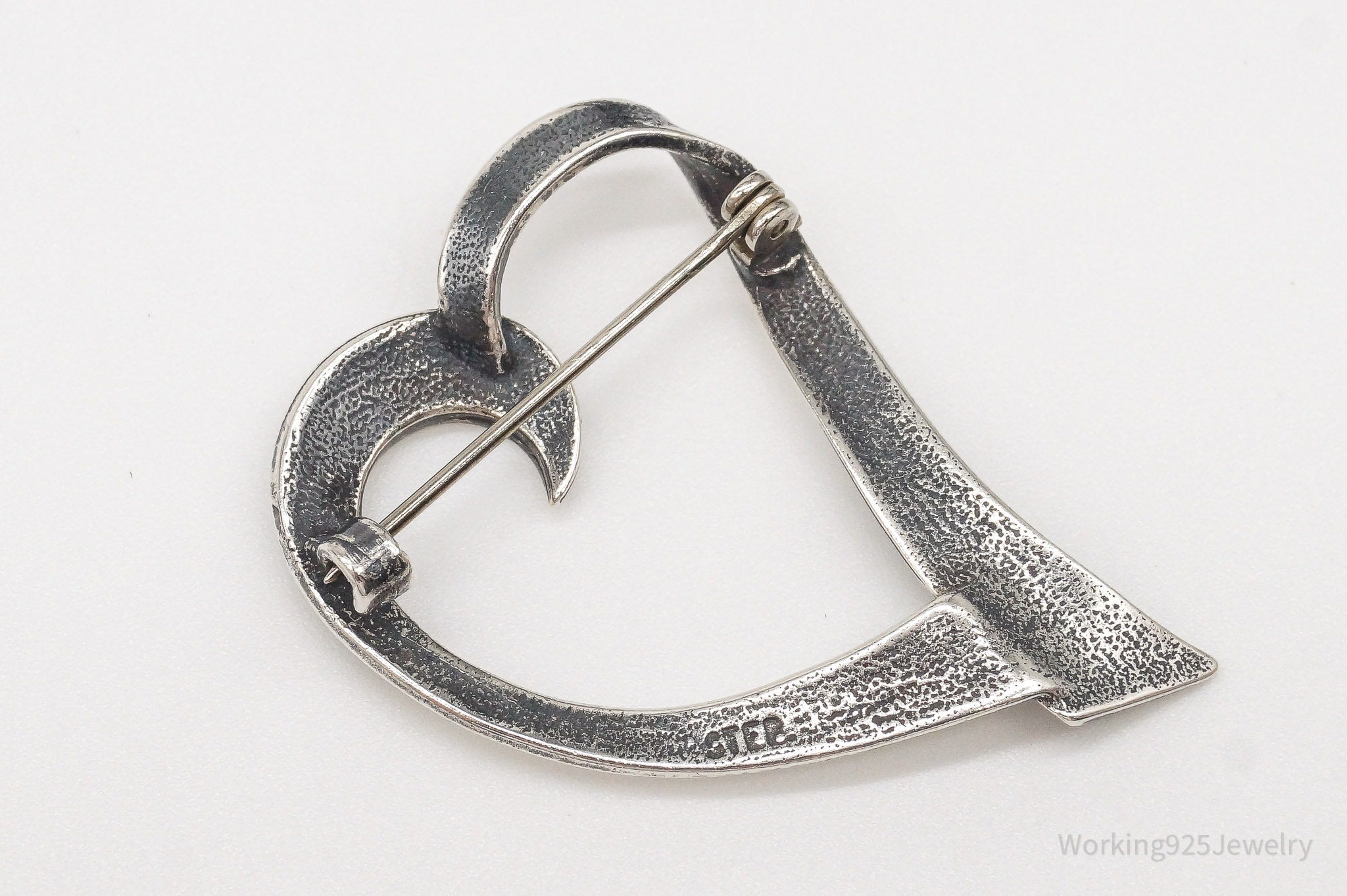 Vintage Open Heart Art Deco Sterling Silver Brooch Pin