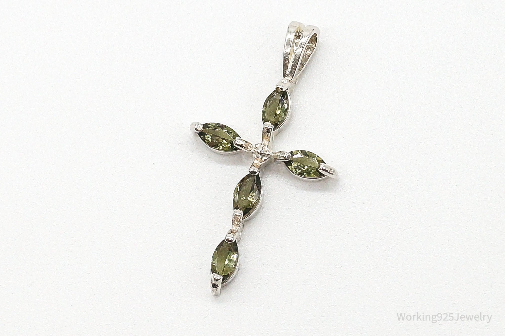 Vintage Peridot Cross Sterling Silver Pendant