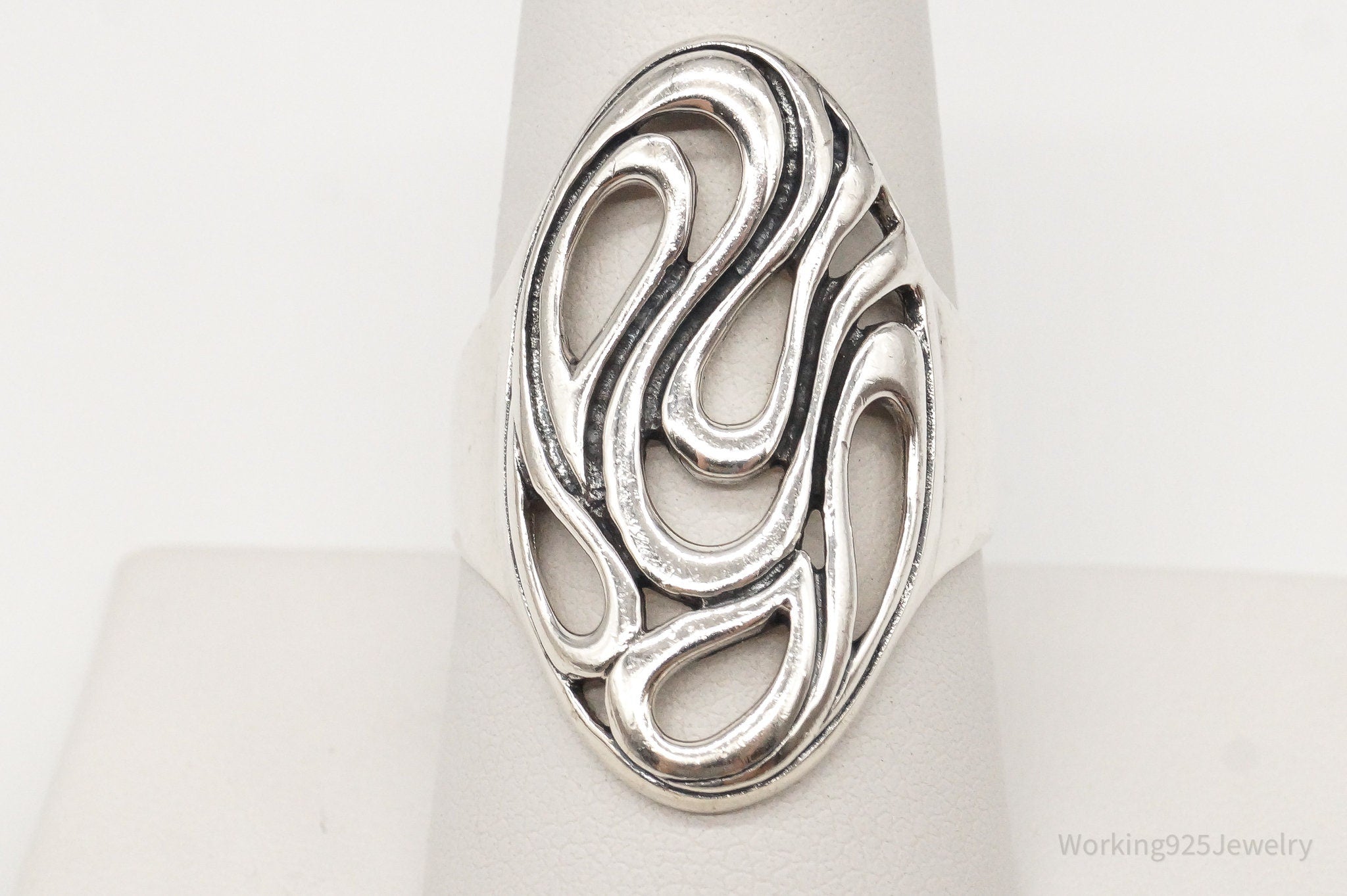 Vintage Mid Century Modernist Style Sterling Silver Ring - Size 8.75