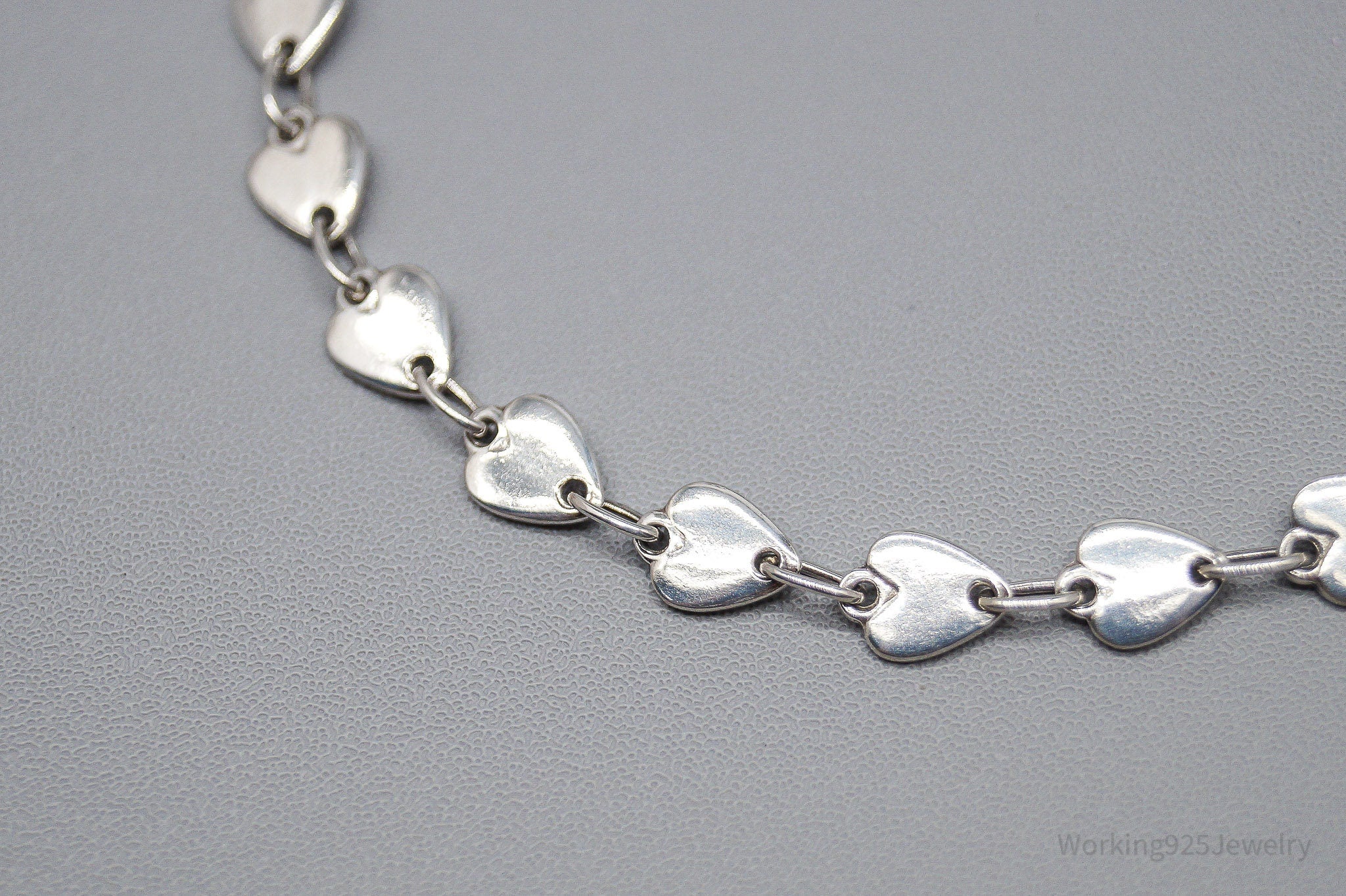 Vintage Italian Linked Hearts Sterling Silver Bracelet 7 1/8"