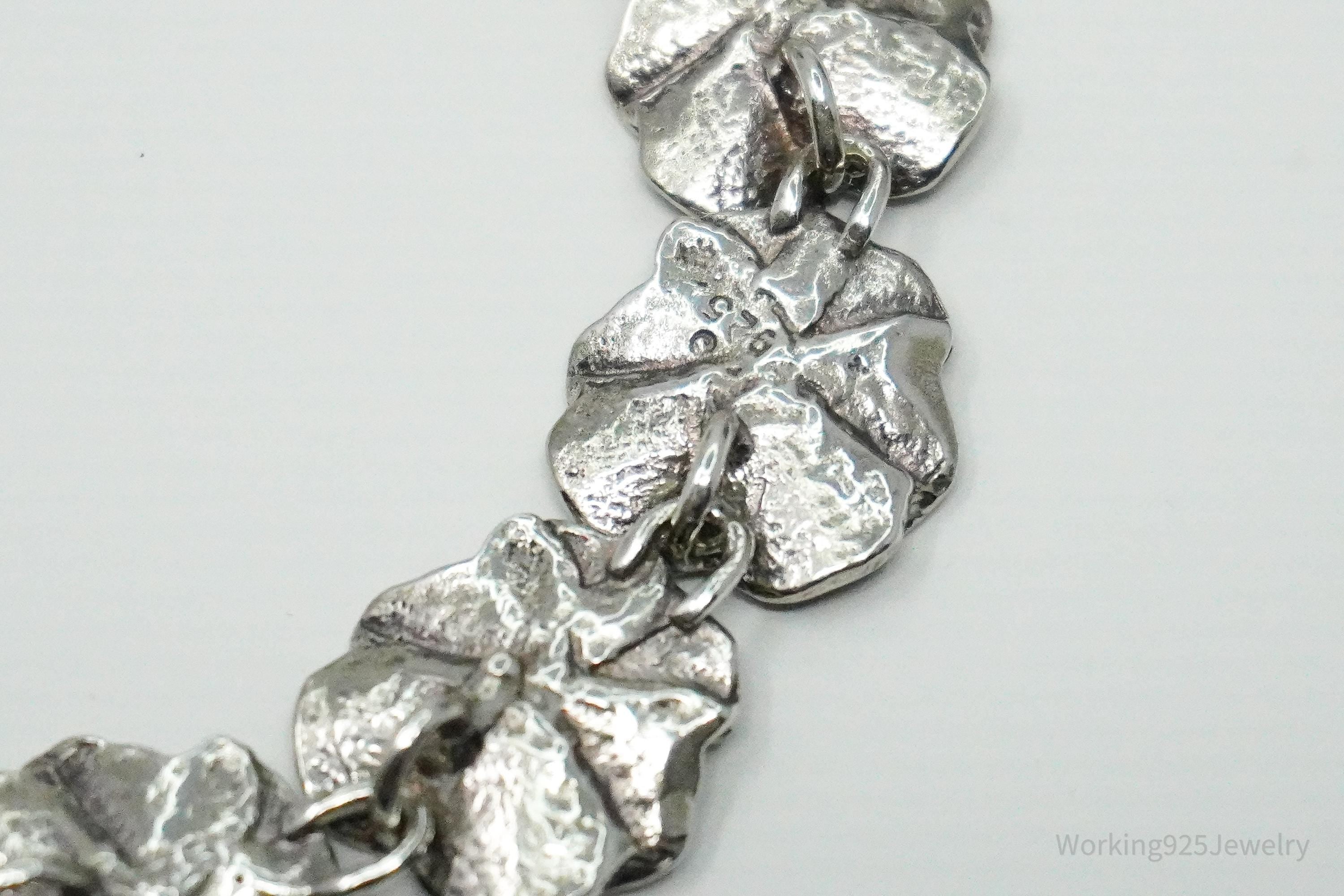 Vintage Flowers Sterling Silver Bracelet 8 1/8"