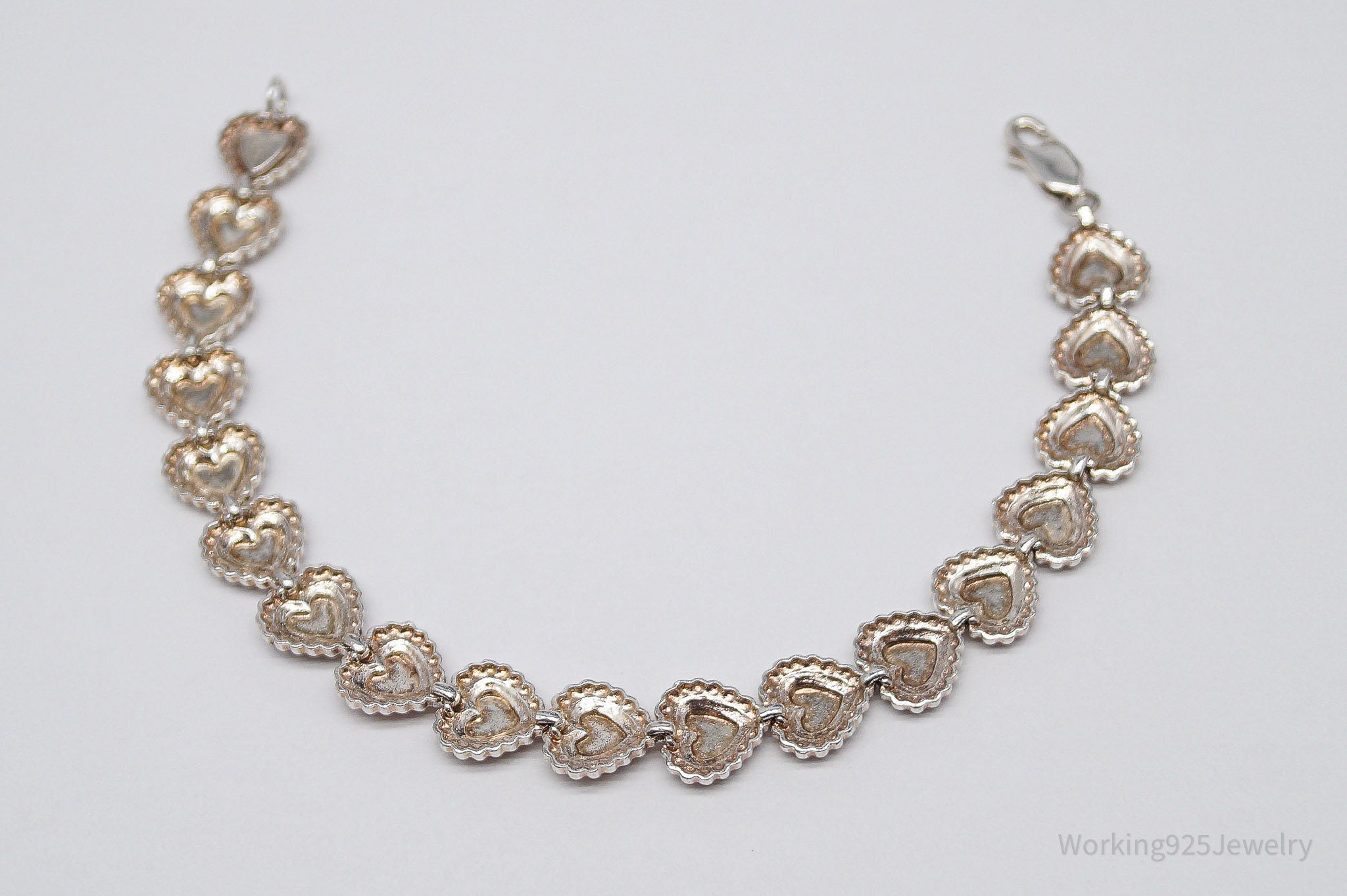 Vintage Designer Beverly Hills Silver Hearts Sterling Silver Bracelet 7 5/8"