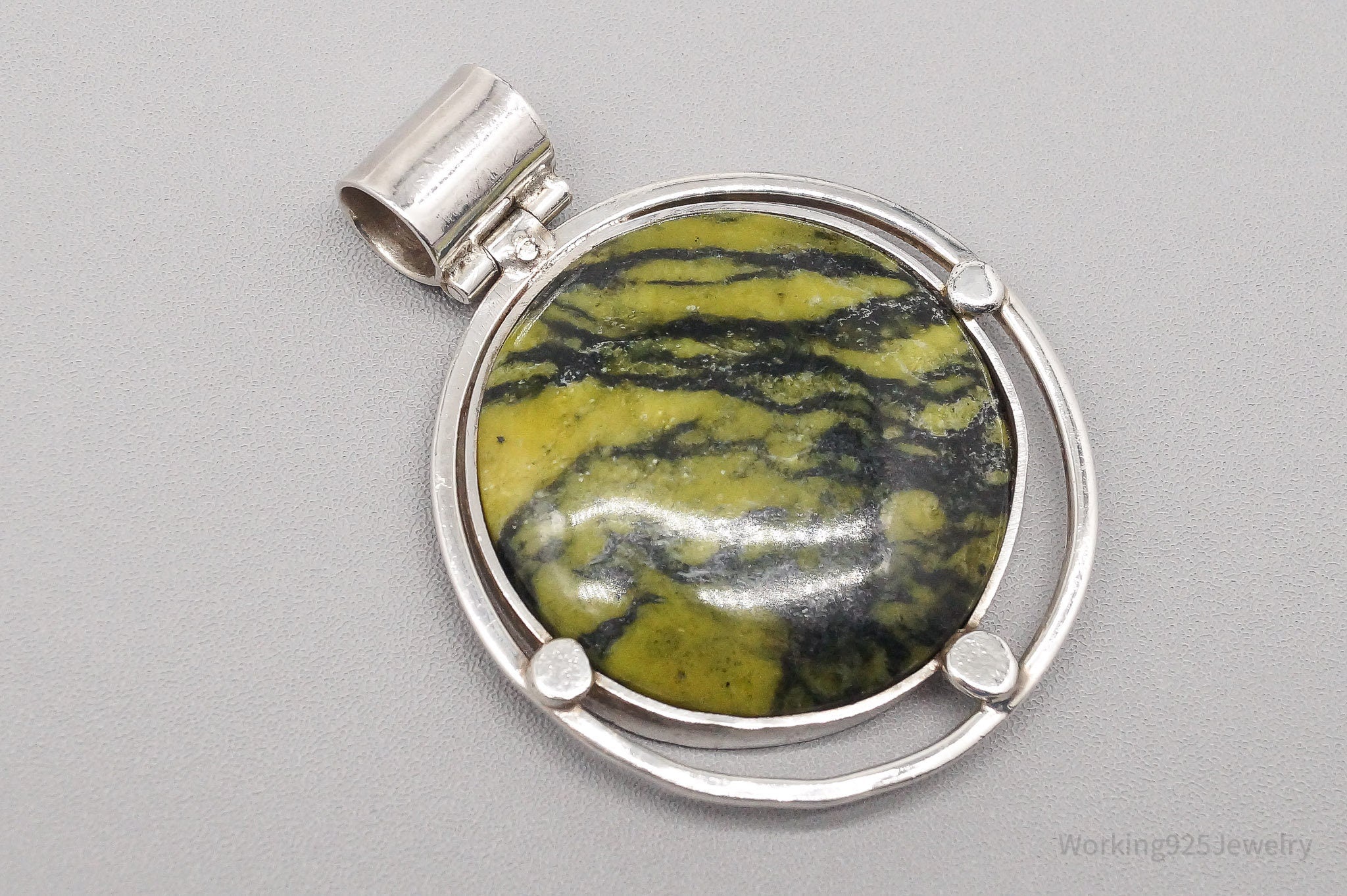 Vintage Large Turtle Jasper 950 Silver Necklace Pendant