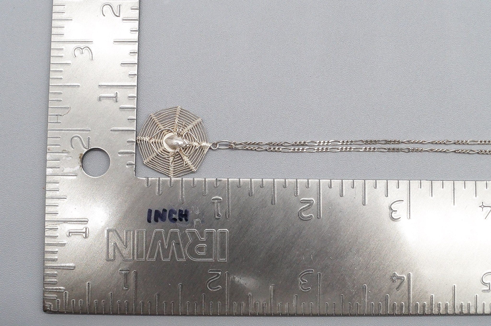 Vintage Filigree Spider In Web Sterling Silver Necklace 20"