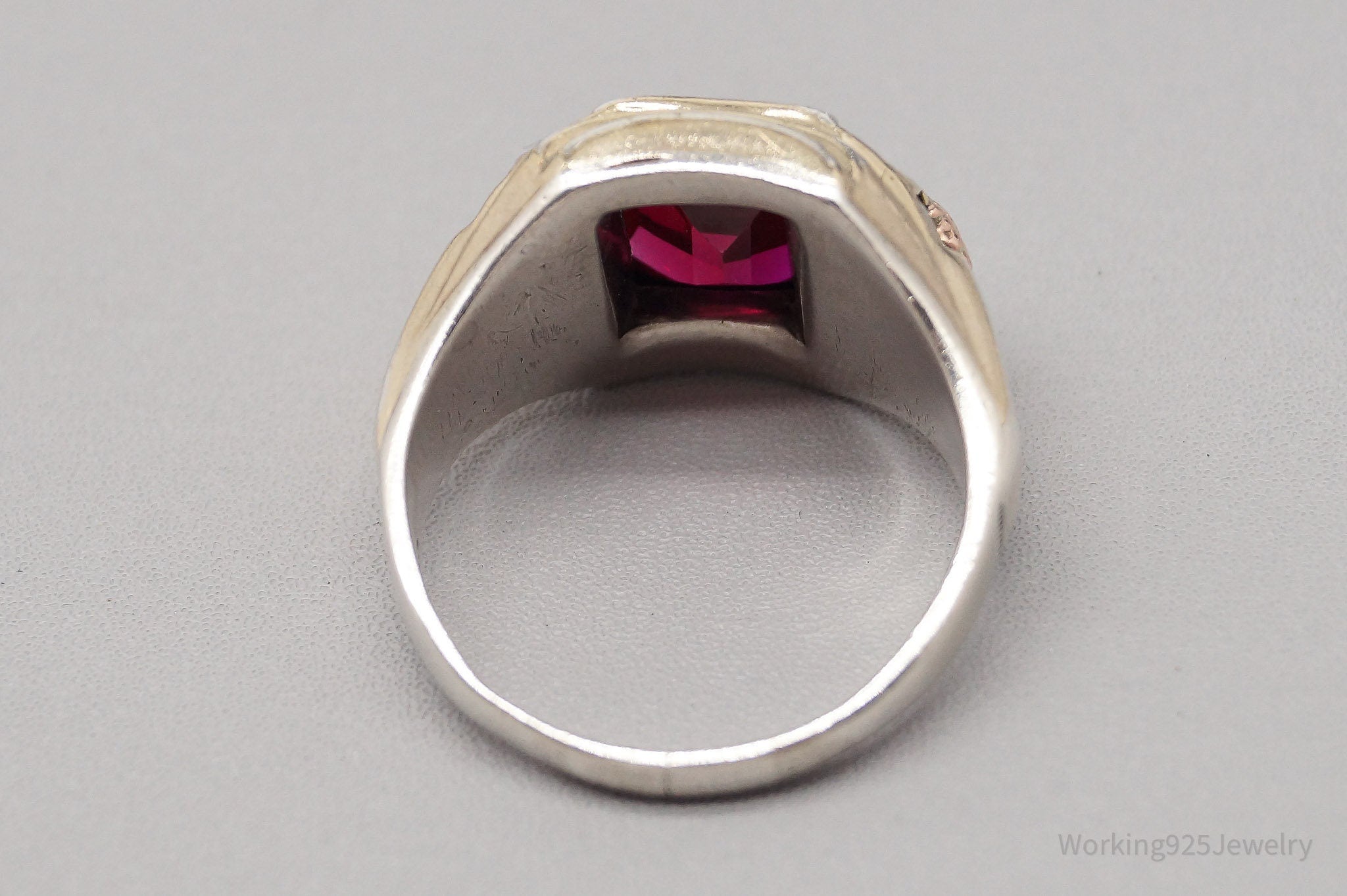 Antique Ruby 10K Gold Top Sterling Silver Ring - Size 9.75