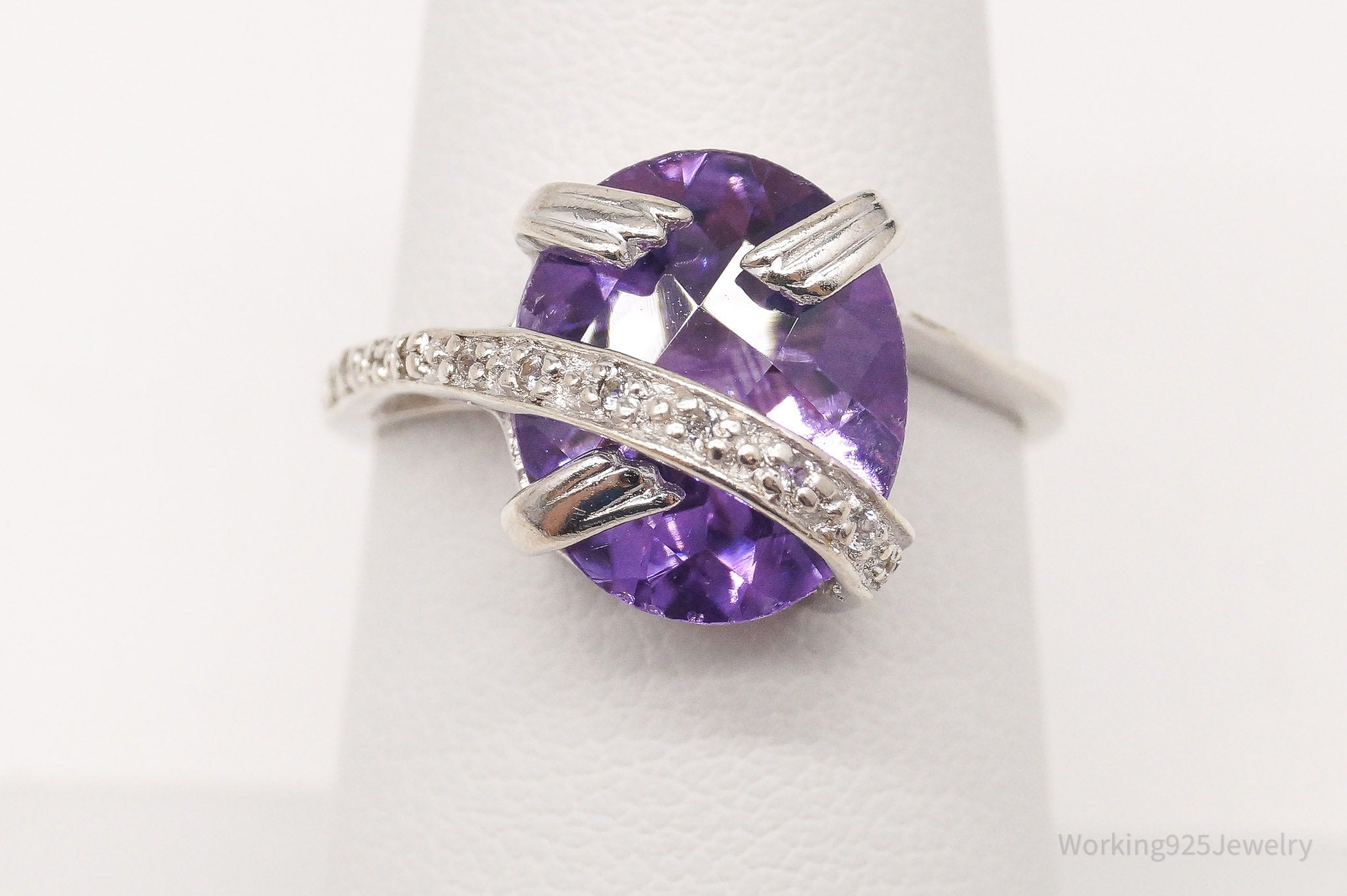 Vintage Amethyst White Topaz Sterling Silver Ring Size 7