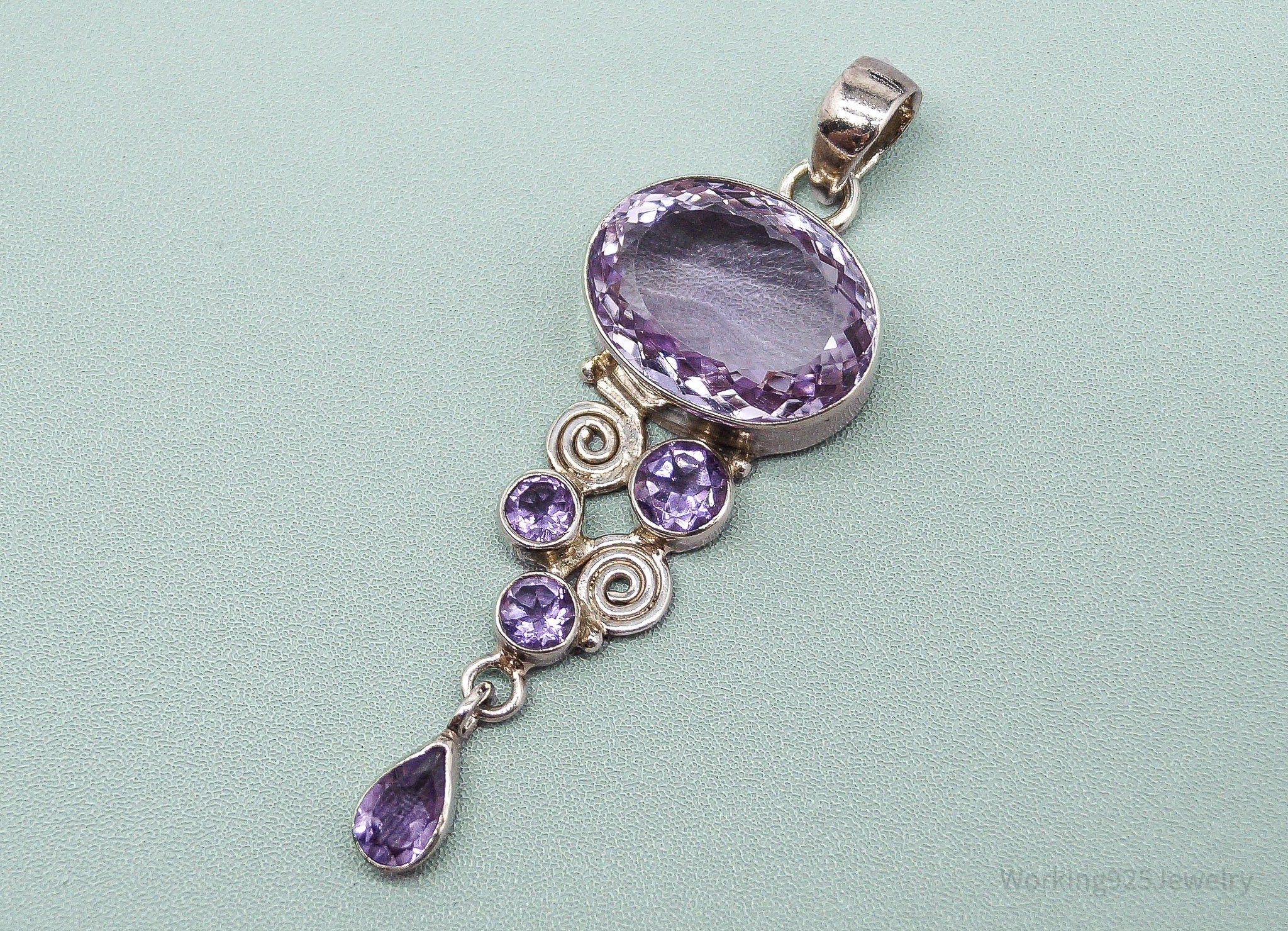 Vintage Large Purple Amethyst Sterling Silver Necklace Pendant