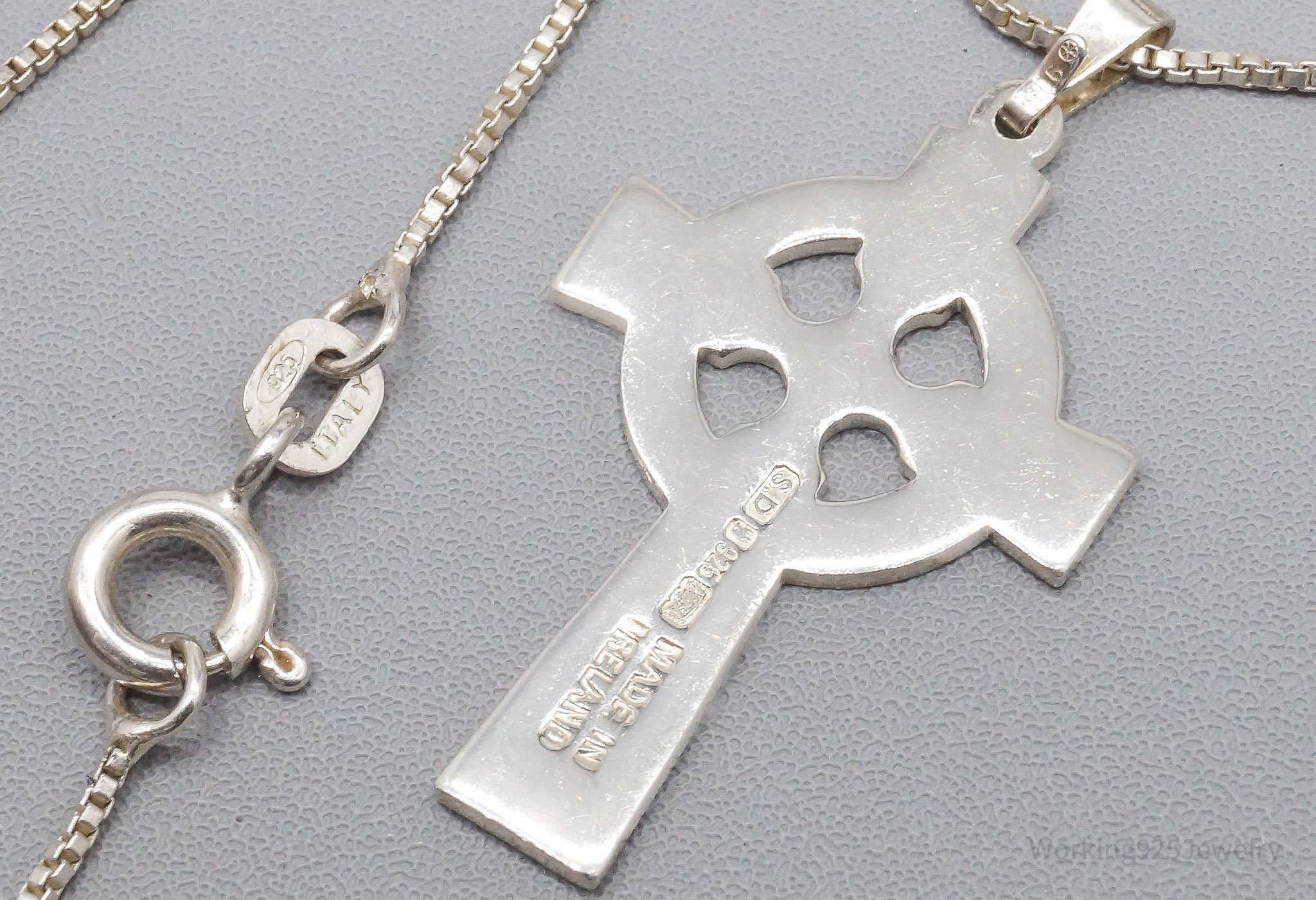 Vintage Irish Celtic Cross Sterling Silver Necklace 16"