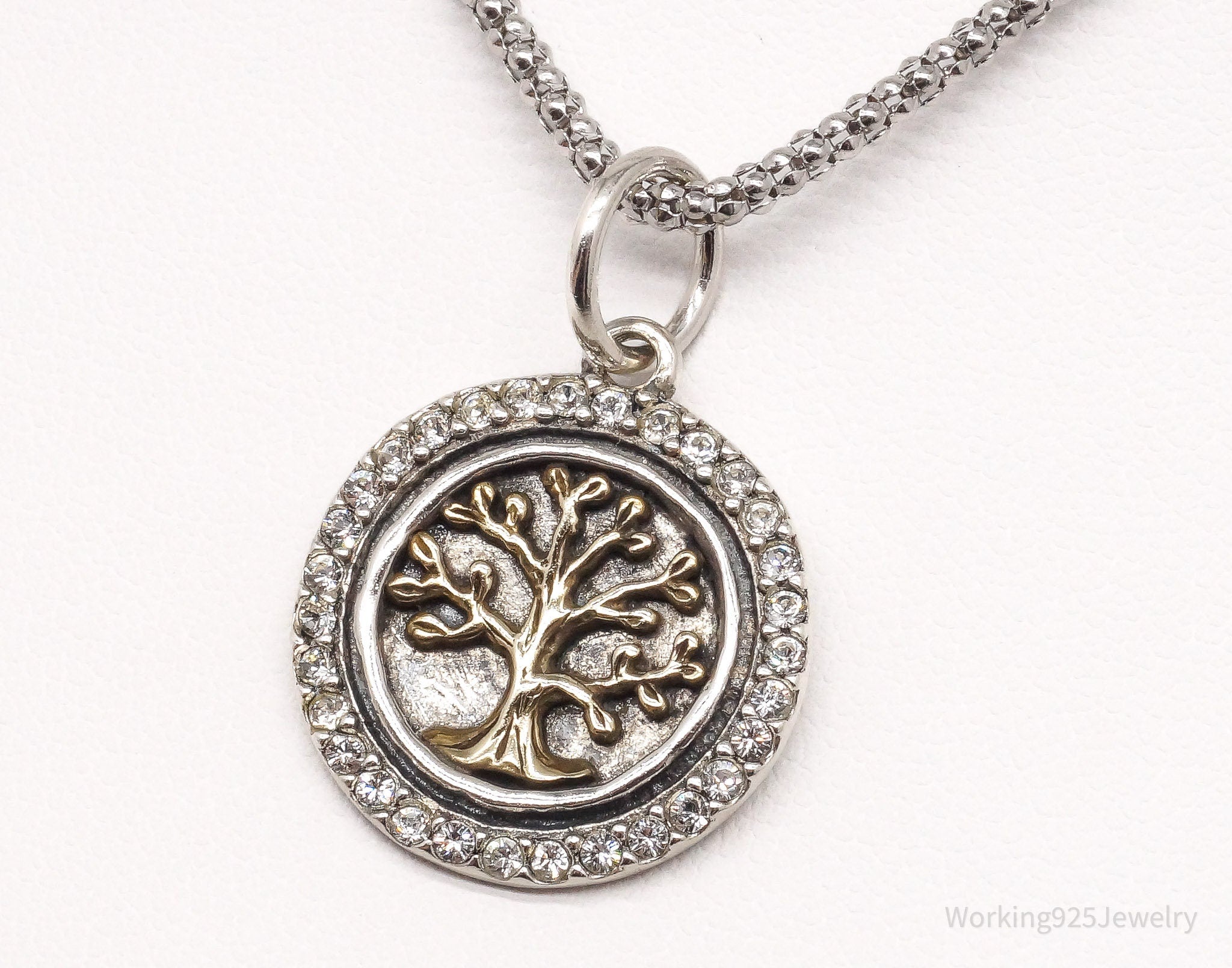 Vintage Tree Of Life Cubic Zirconia Gold Vermeil Sterling Silver Necklace 24"