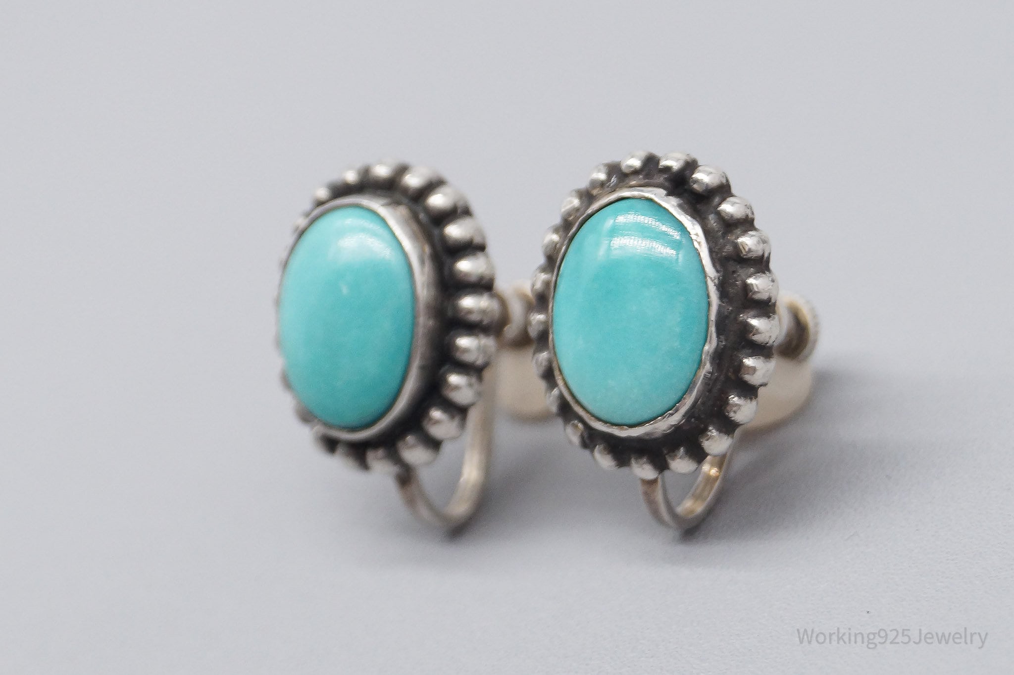 Vintage Native Blue Turquoise Sterling Silver Screw Back Earrings