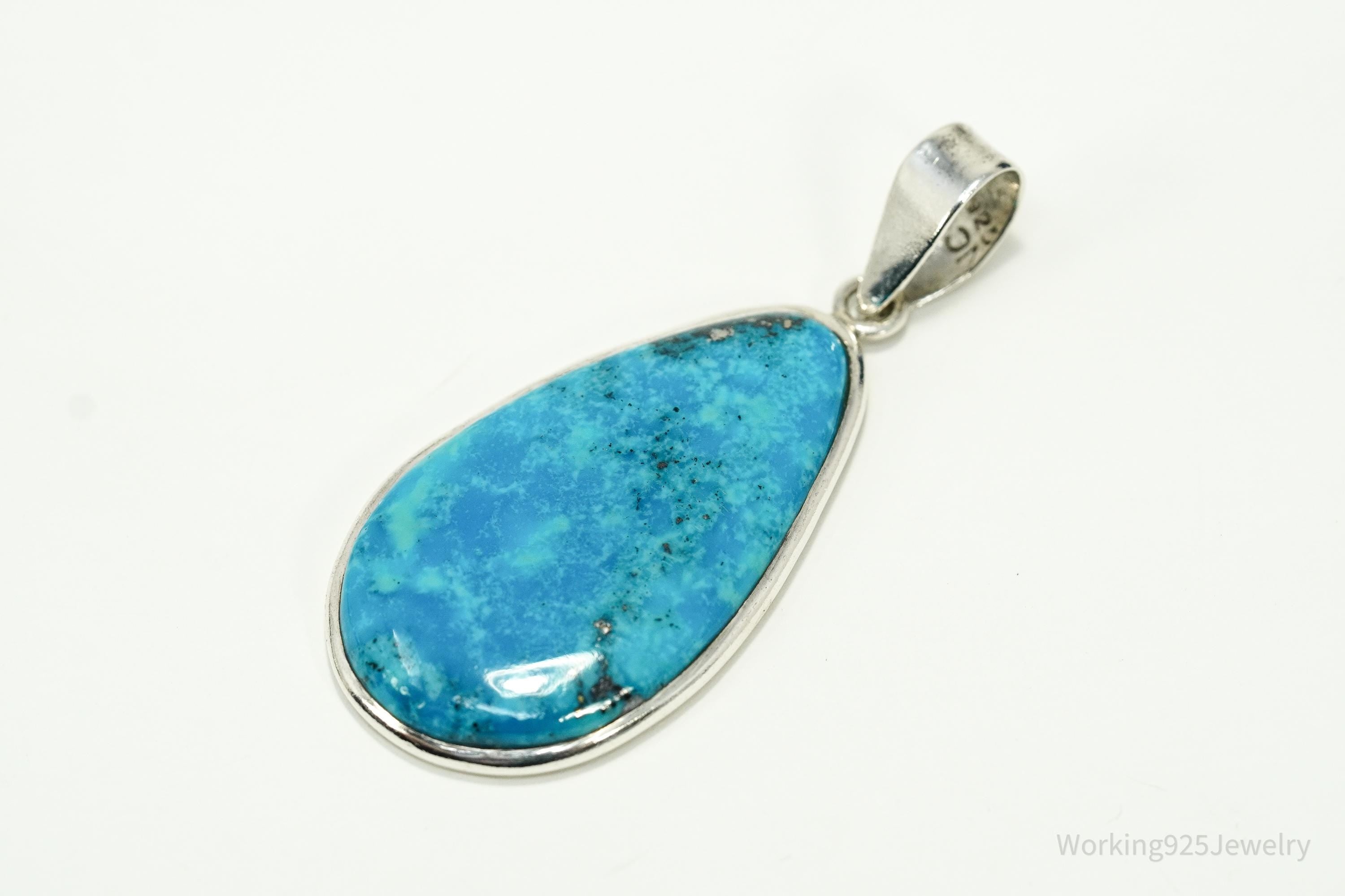 Large Vintage Turquoise Sterling Silver Pendant