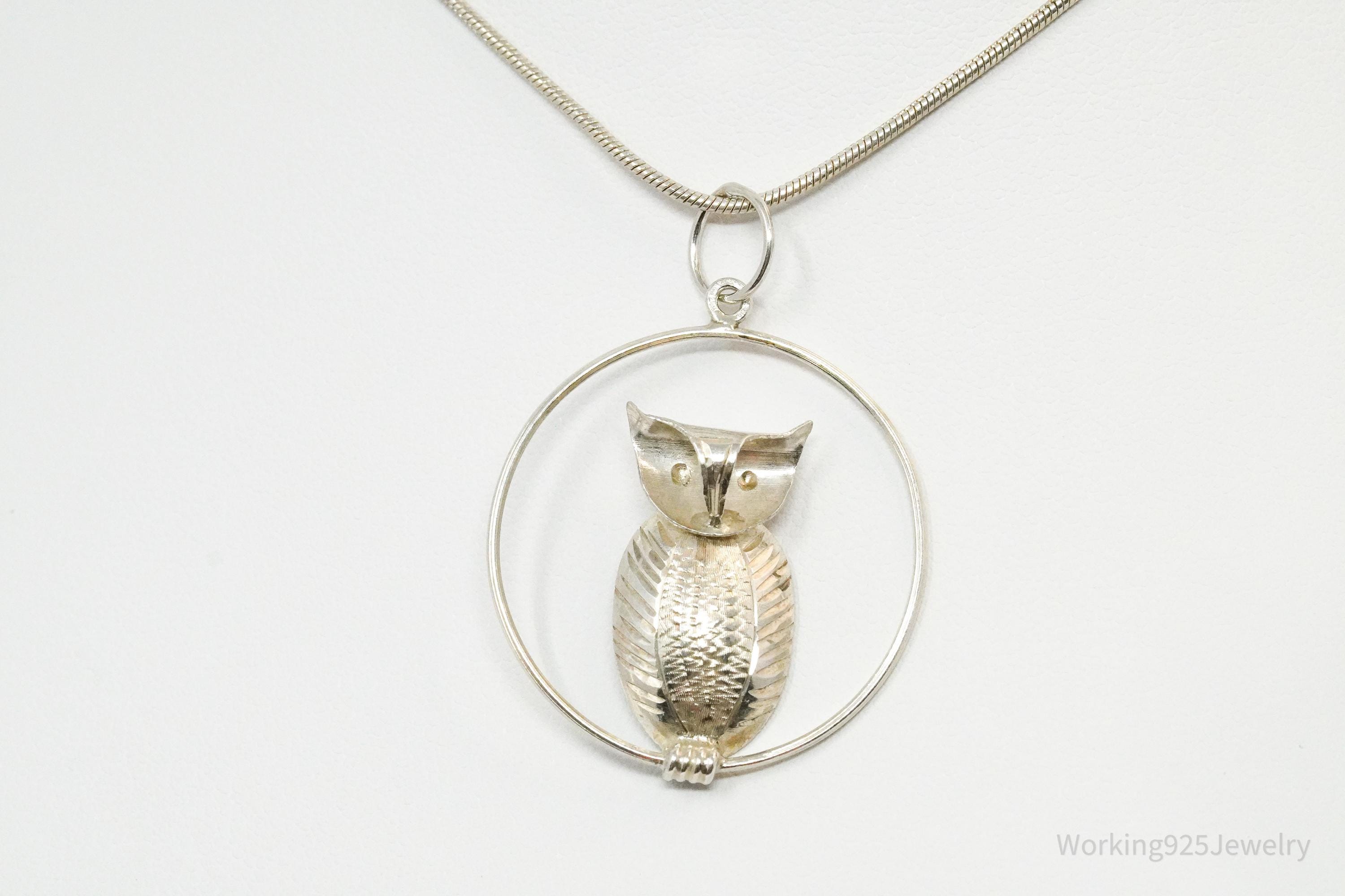 Vintage Owl Sterling Silver Necklace 20"